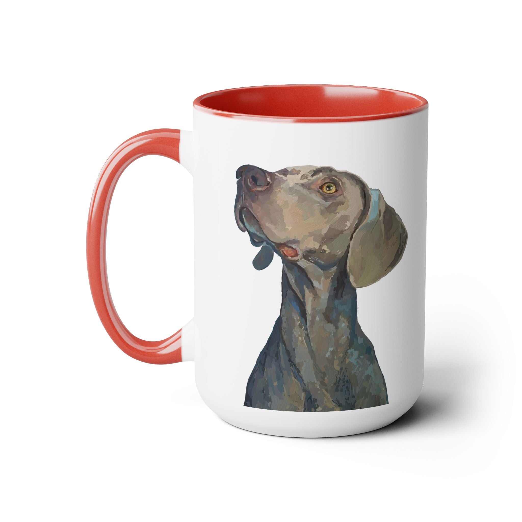 Weimaraner “Annie” Two - Tone Ceramic Coffee Mugs - Blue Cava