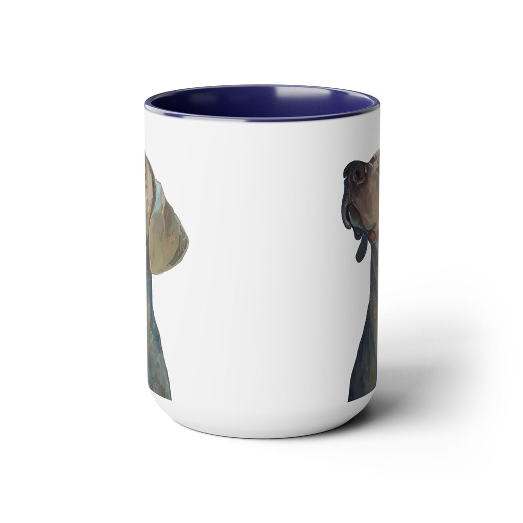 Weimaraner “Annie” Two - Tone Ceramic Coffee Mugs - Blue Cava