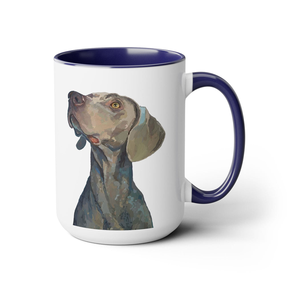 Weimaraner “Annie” Two - Tone Ceramic Coffee Mugs - Blue Cava
