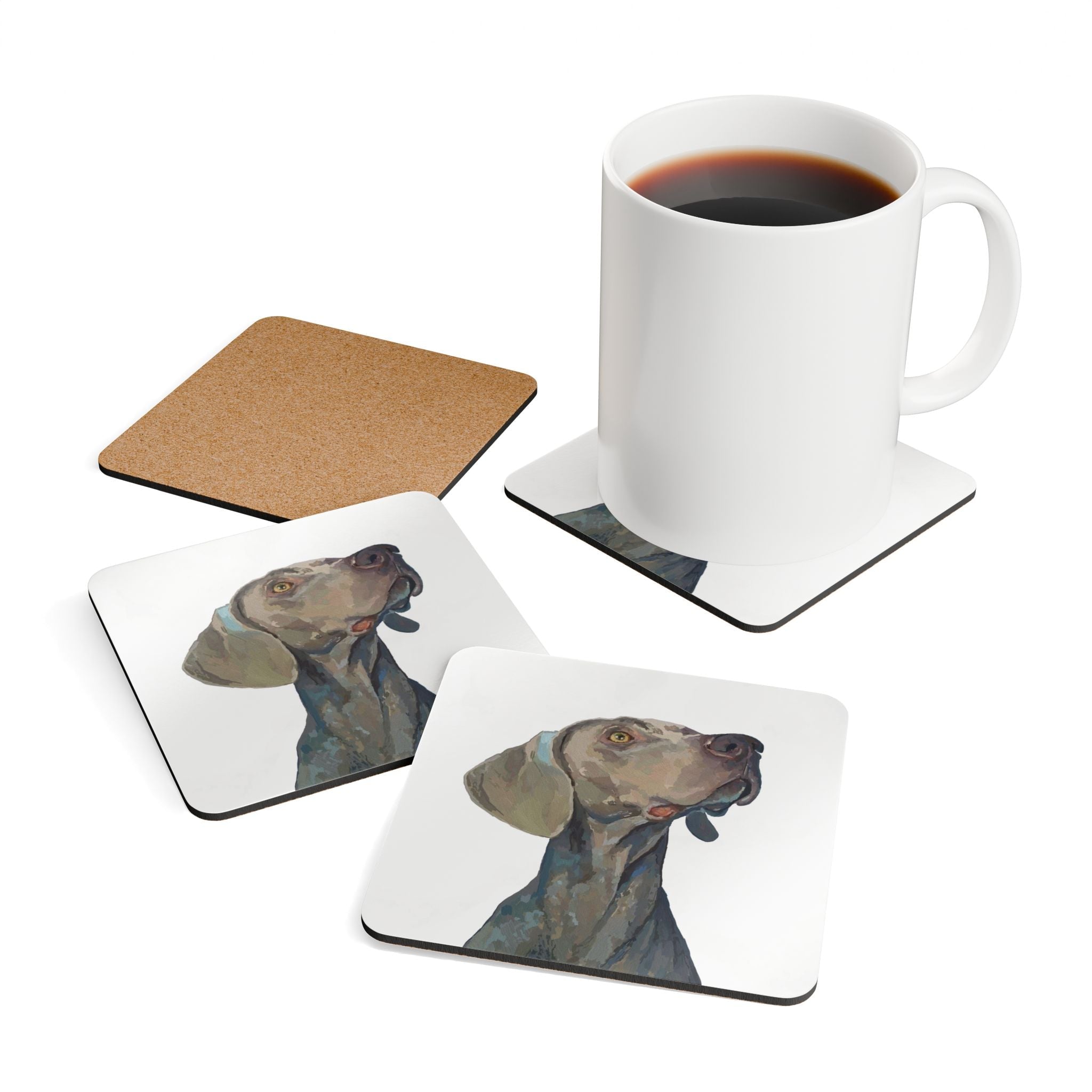 Weimaraner Corkwood Coaster Set - Blue Cava