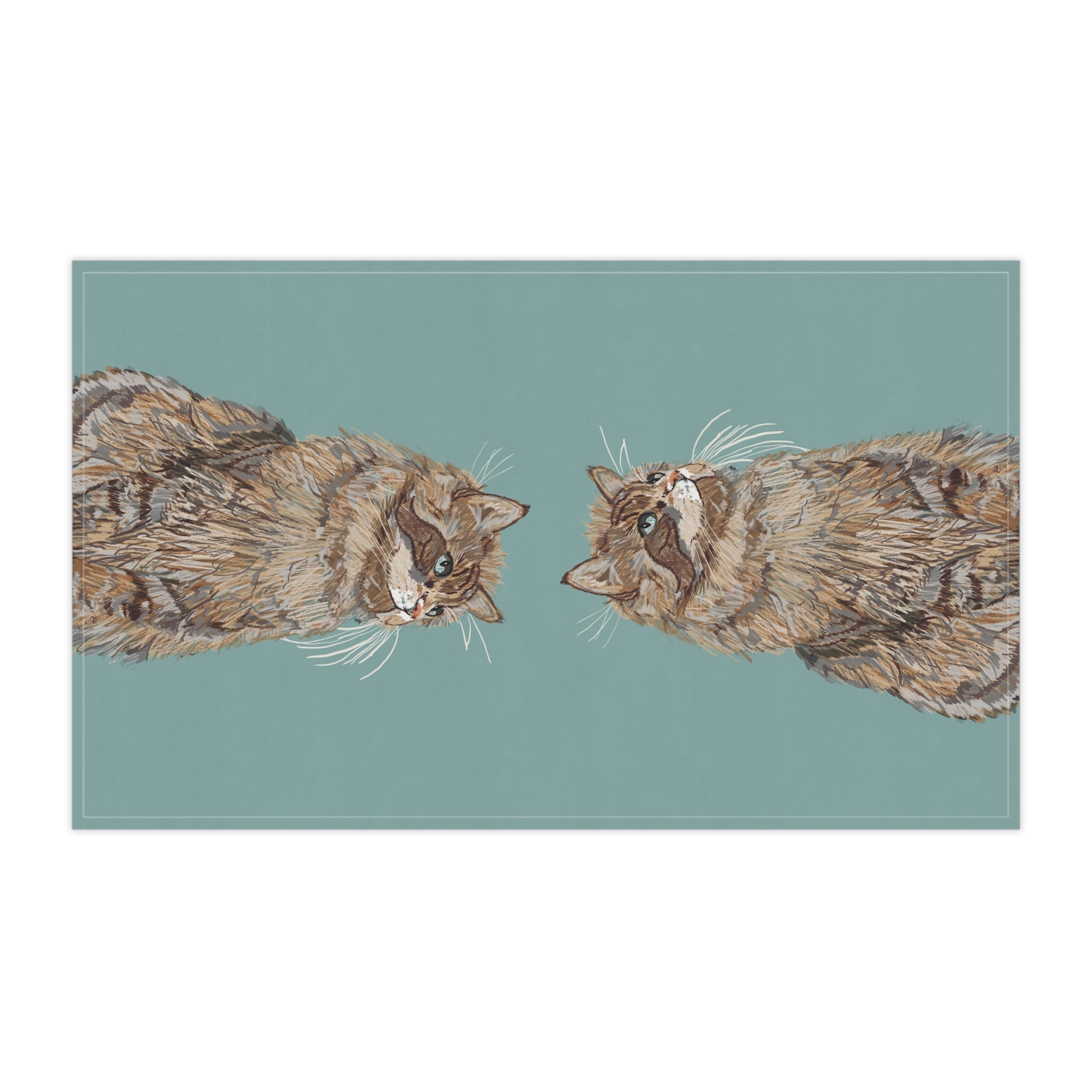 Whimsical Cat Kitchen Tea Towels - Blue Cava