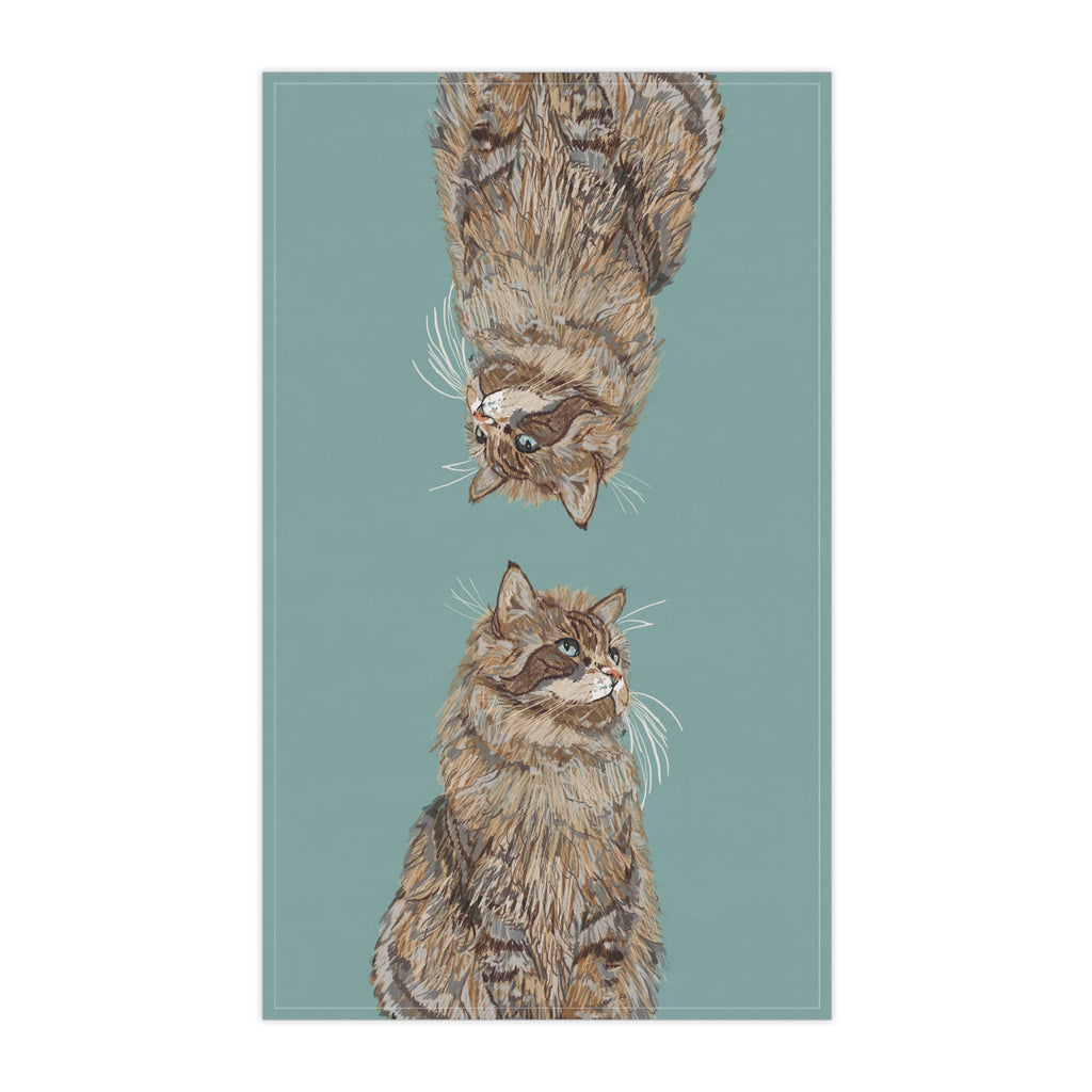 Whimsical Cat Kitchen Tea Towels - Blue Cava