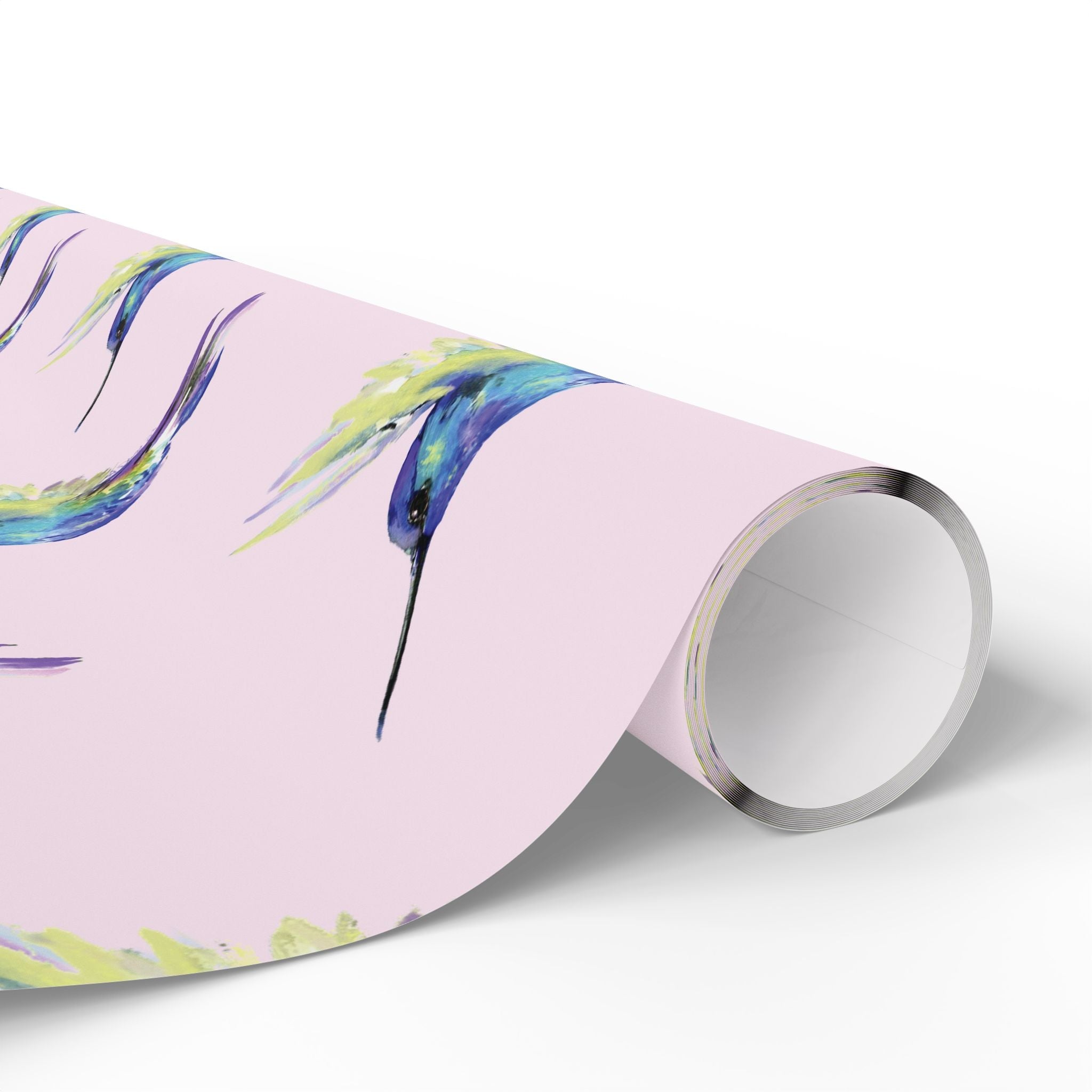 Whimsical Hummingbird Wrapping Paper | Eco-Friendly in matte or glossy available in 30 x 36, 30 x 72 or 30 x 180 - Blue Cava