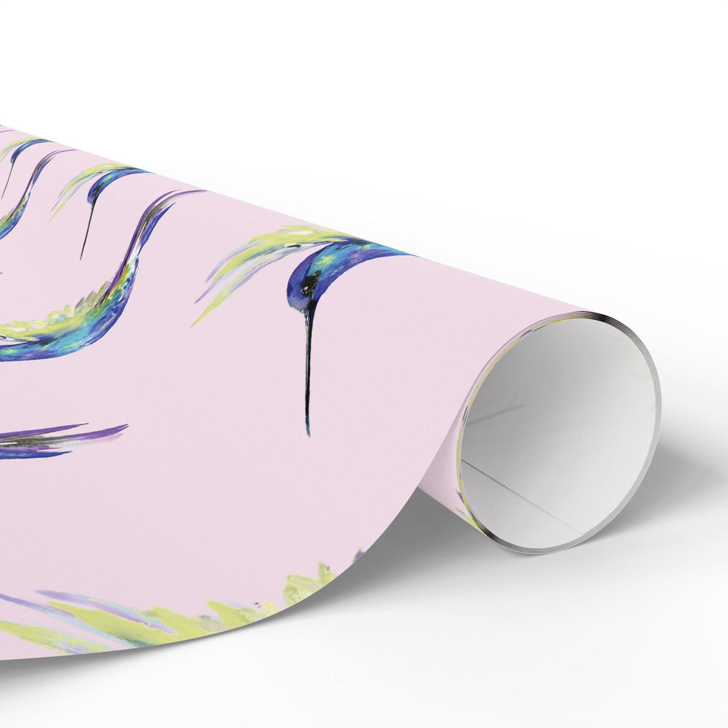 Whimsical Hummingbird Wrapping Paper | Eco-Friendly in matte or glossy available in 30 x 36, 30 x 72 or 30 x 180 - Blue Cava