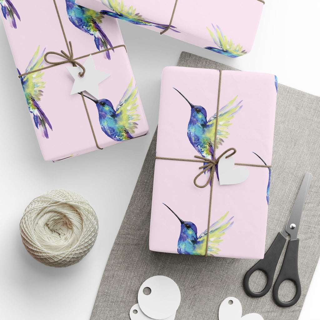 Whimsical Hummingbird Wrapping Paper | Eco-Friendly in matte or glossy available in 30 x 36, 30 x 72 or 30 x 180 - Blue Cava