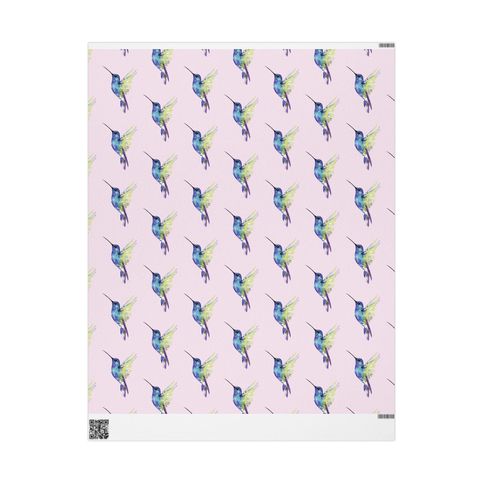 Whimsical Hummingbird Wrapping Paper | Eco-Friendly in matte or glossy available in 30 x 36, 30 x 72 or 30 x 180 - Blue Cava