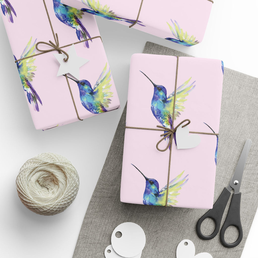 Whimsical Hummingbird Wrapping Paper | Eco-Friendly in matte or glossy available in 30 x 36, 30 x 72 or 30 x 180 - Blue Cava