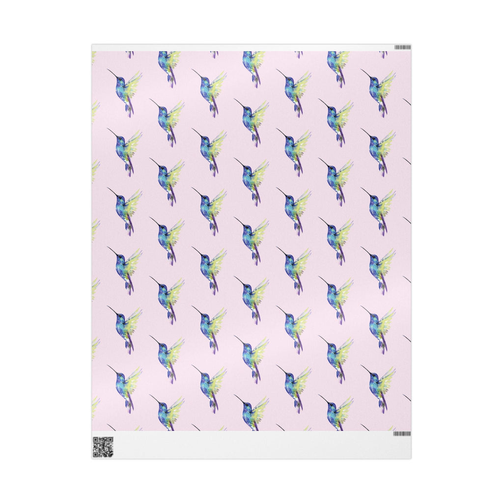 Whimsical Hummingbird Wrapping Paper | Eco-Friendly in matte or glossy available in 30 x 36, 30 x 72 or 30 x 180 - Blue Cava