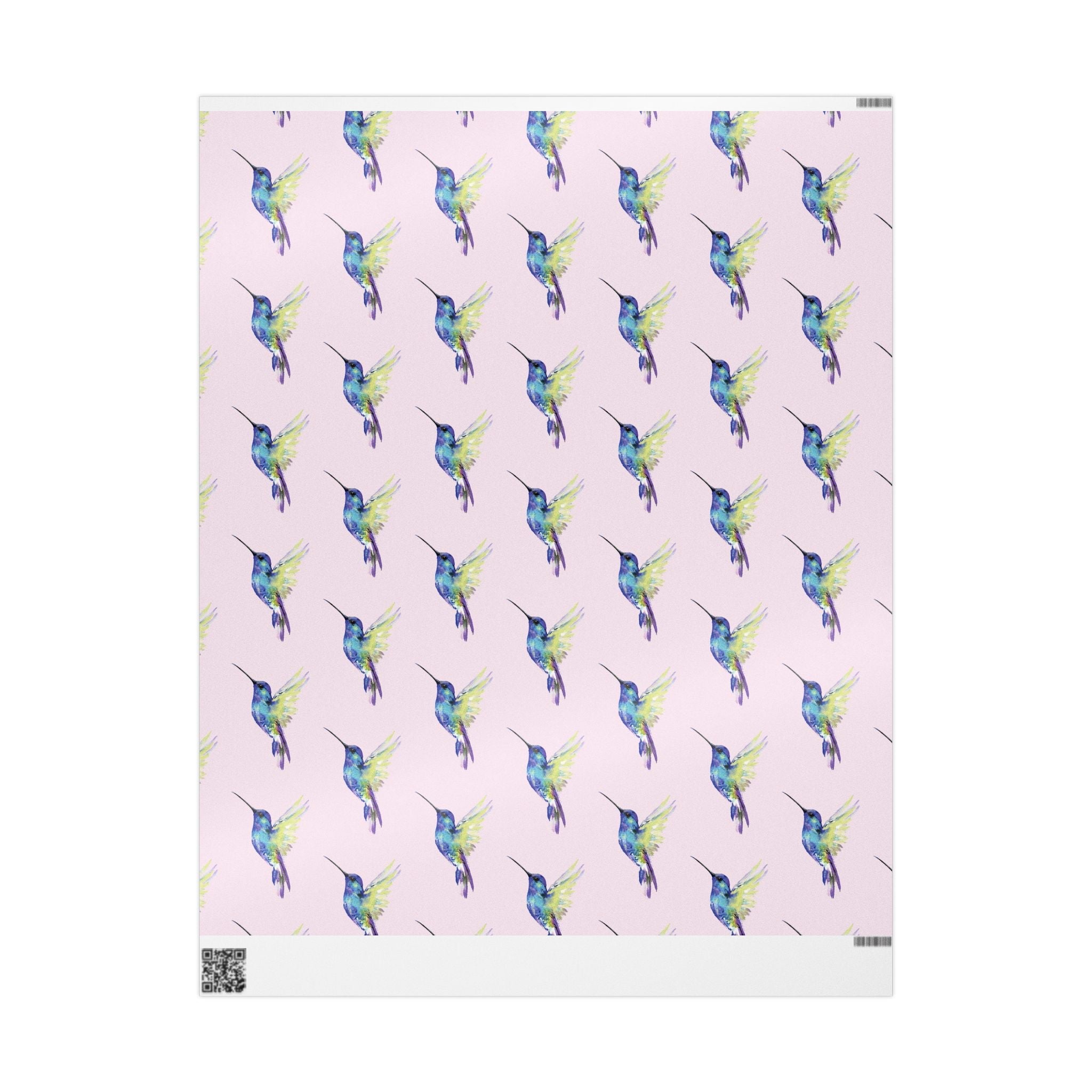 Whimsical Hummingbird Wrapping Paper | Eco-Friendly in matte or glossy available in 30 x 36, 30 x 72 or 30 x 180 - Blue Cava