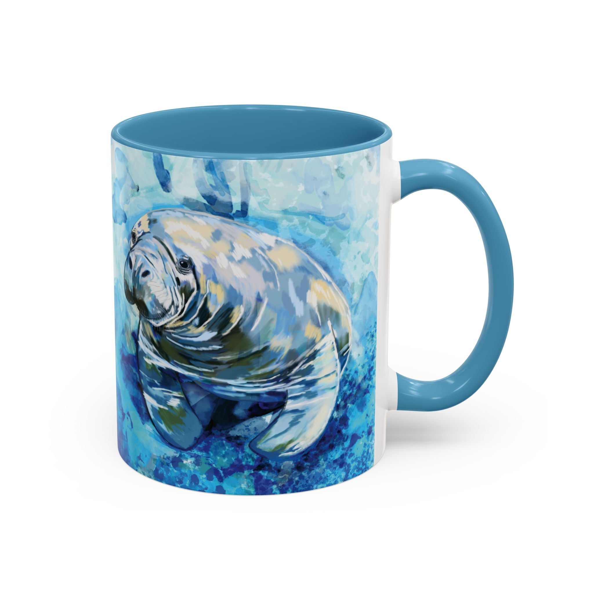 Whimsical Manatee Two Tone Ceramic Coffee Mugs - Blue Cava