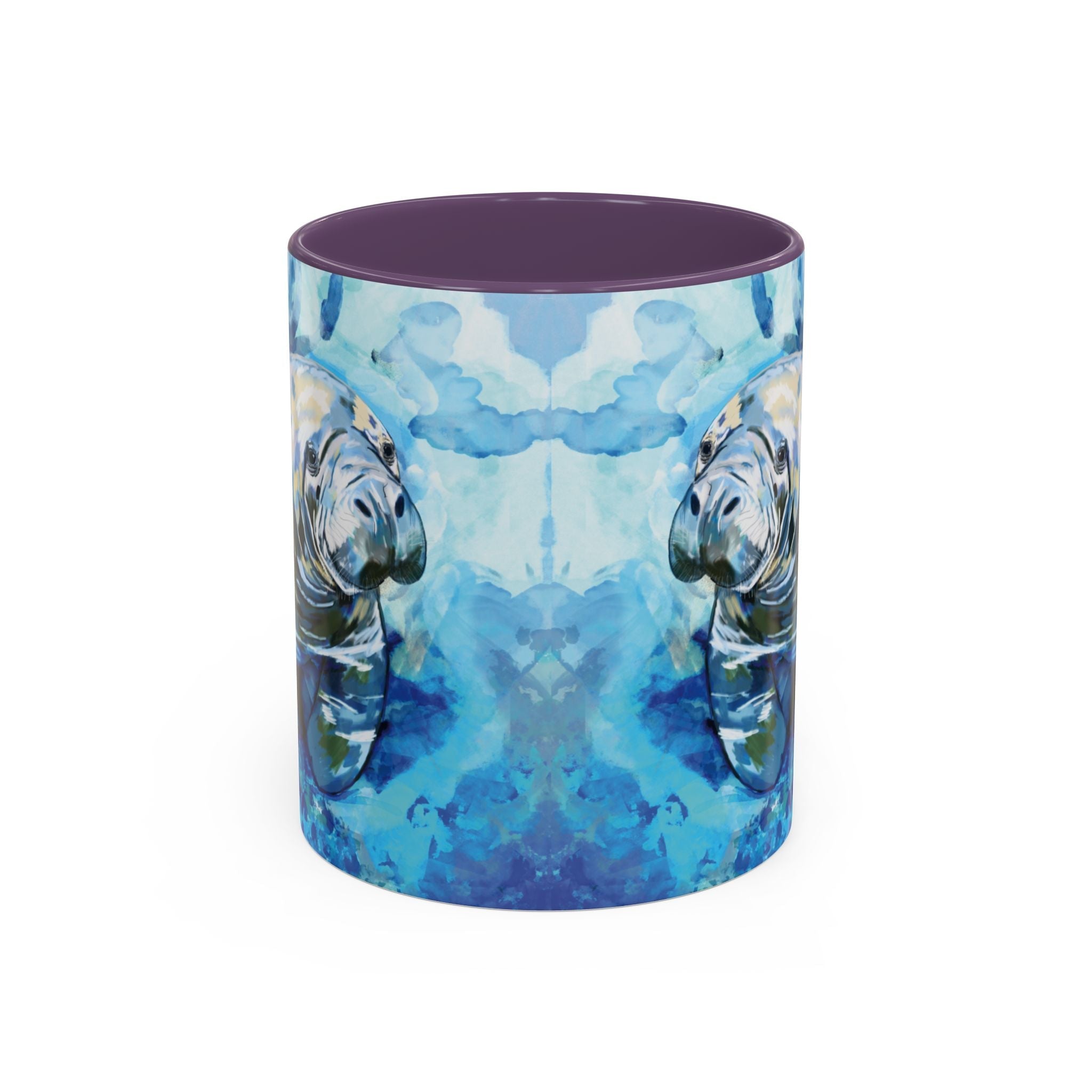 Whimsical Manatee Two Tone Ceramic Coffee Mugs - Blue Cava