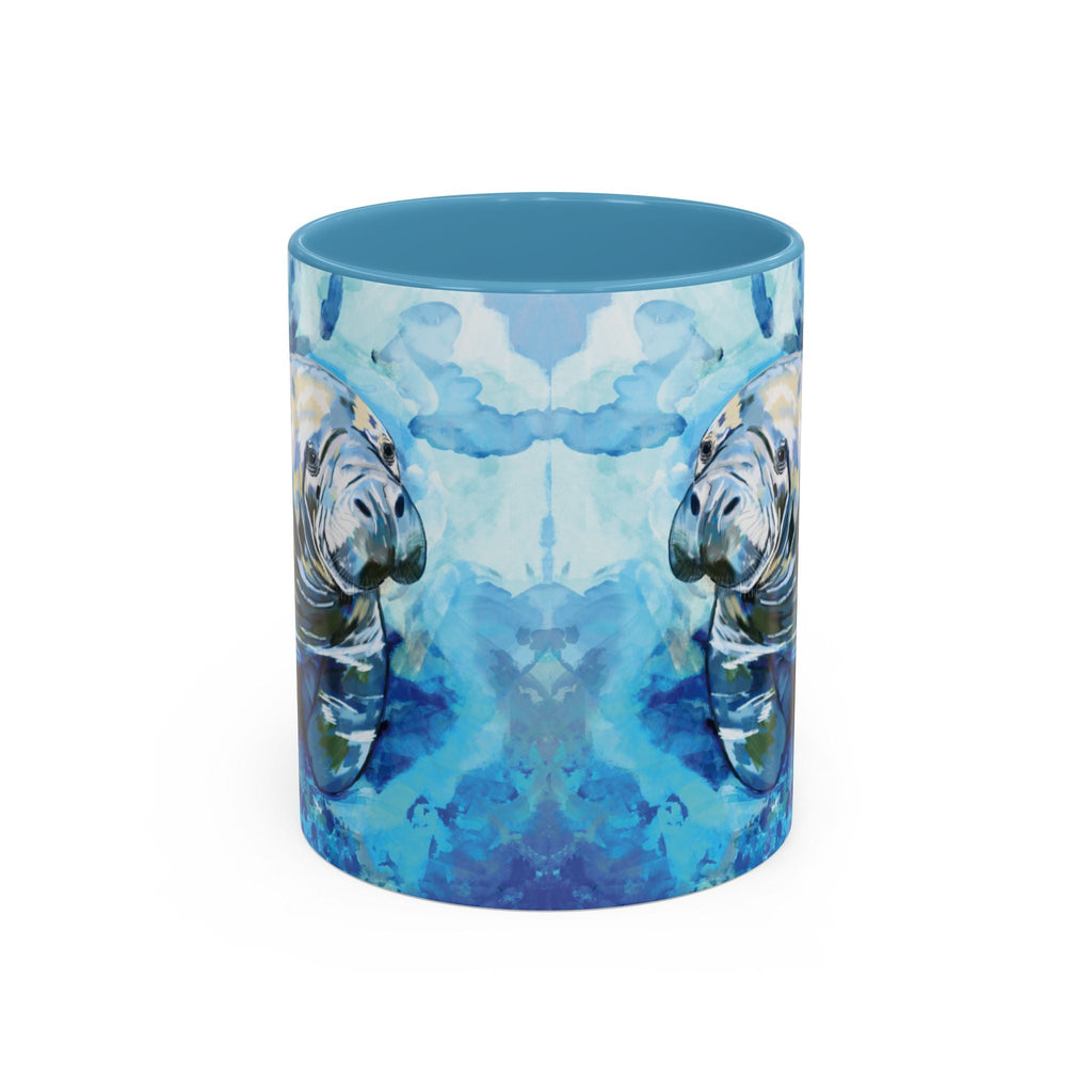Whimsical Manatee Two Tone Ceramic Coffee Mugs - Blue Cava