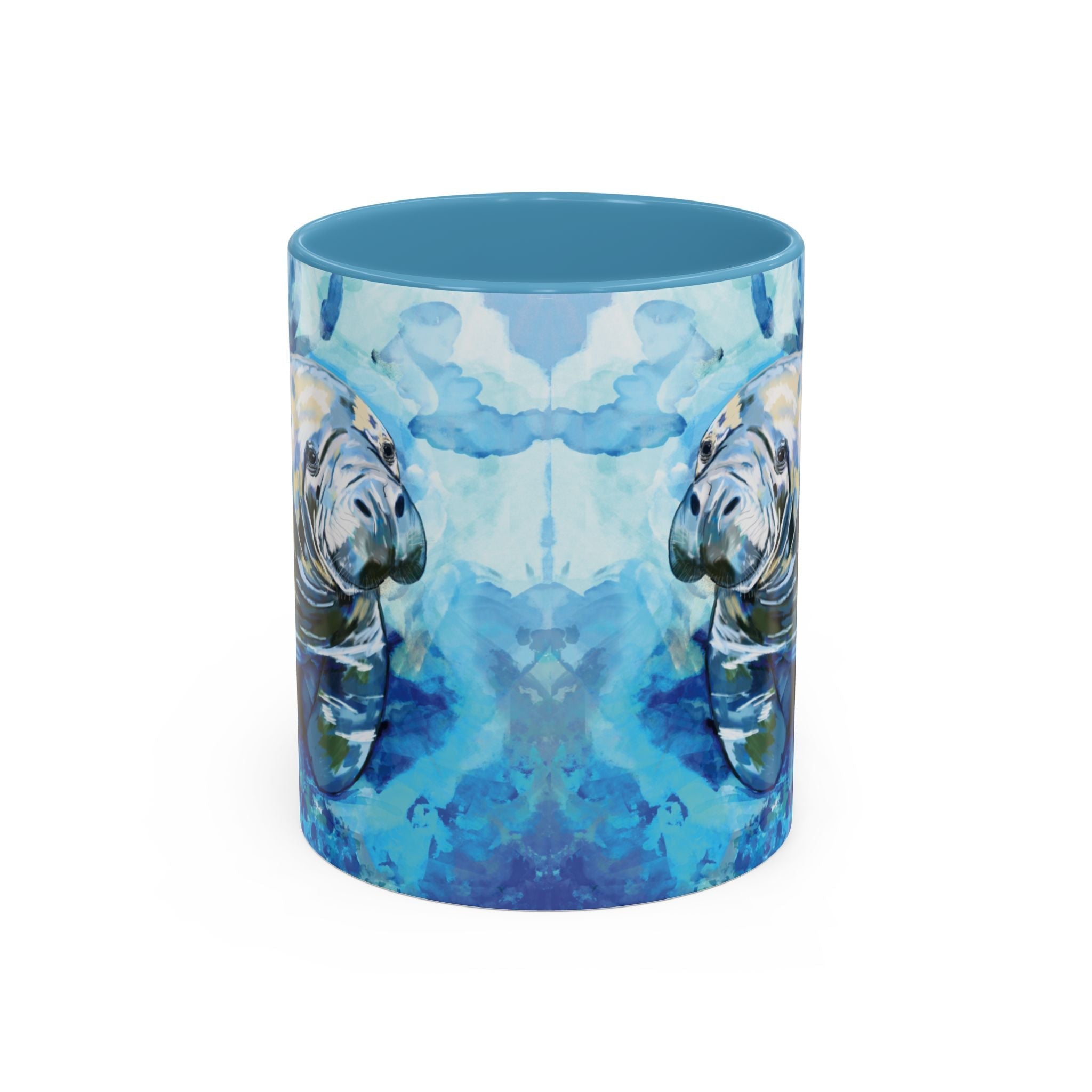 Whimsical Manatee Two Tone Ceramic Coffee Mugs - Blue Cava