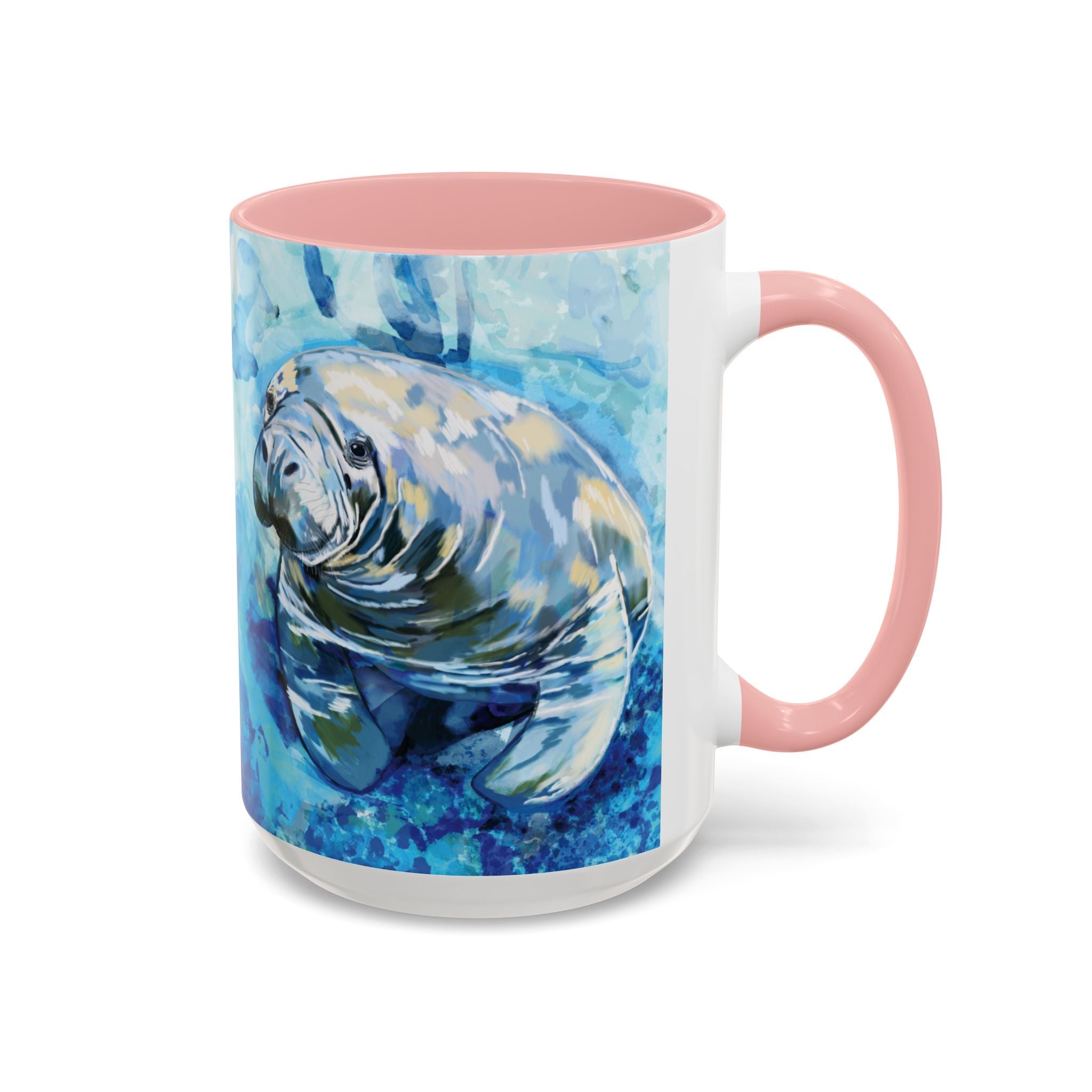 Whimsical Manatee Two Tone Ceramic Coffee Mugs - Blue Cava