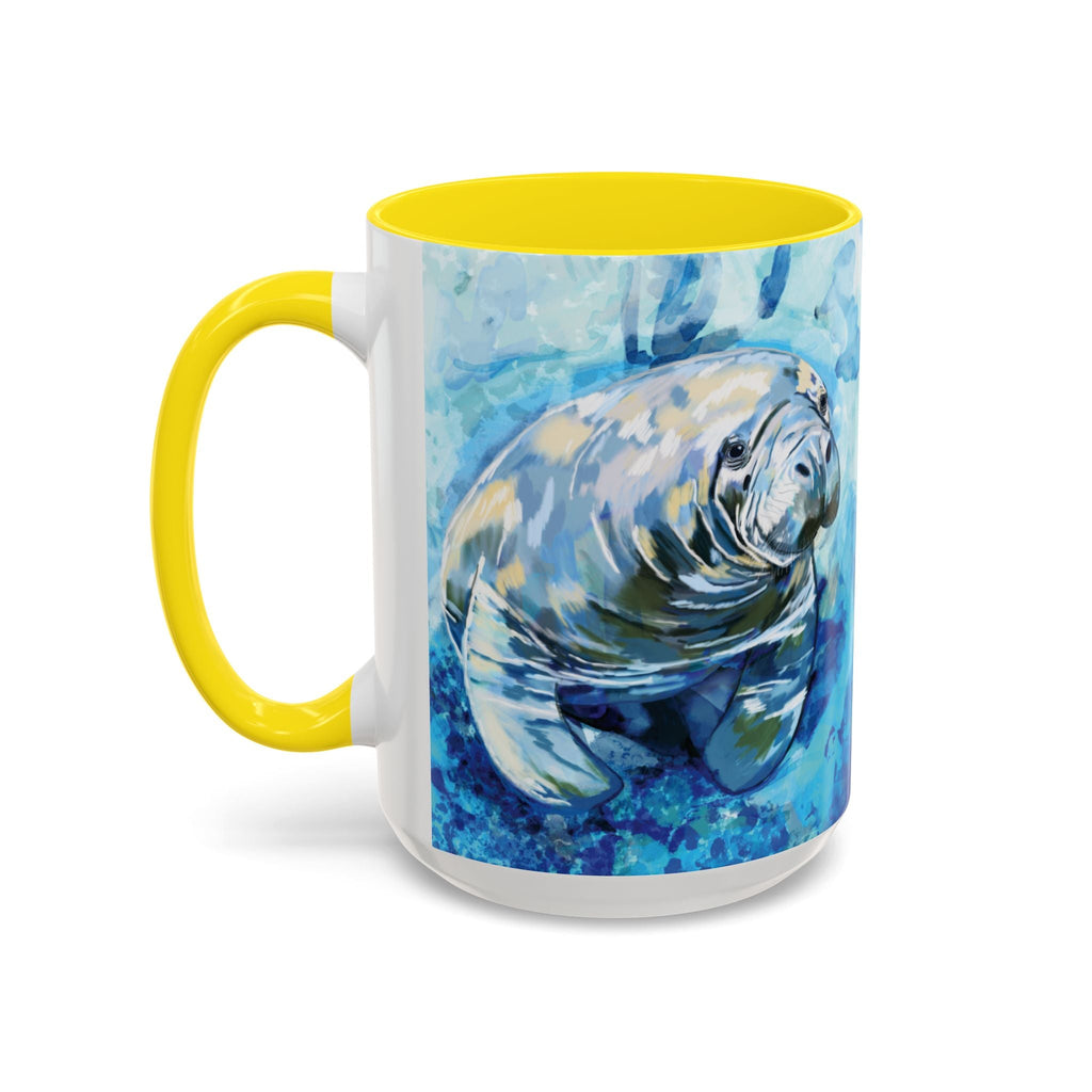 Whimsical Manatee Two Tone Ceramic Coffee Mugs - Blue Cava