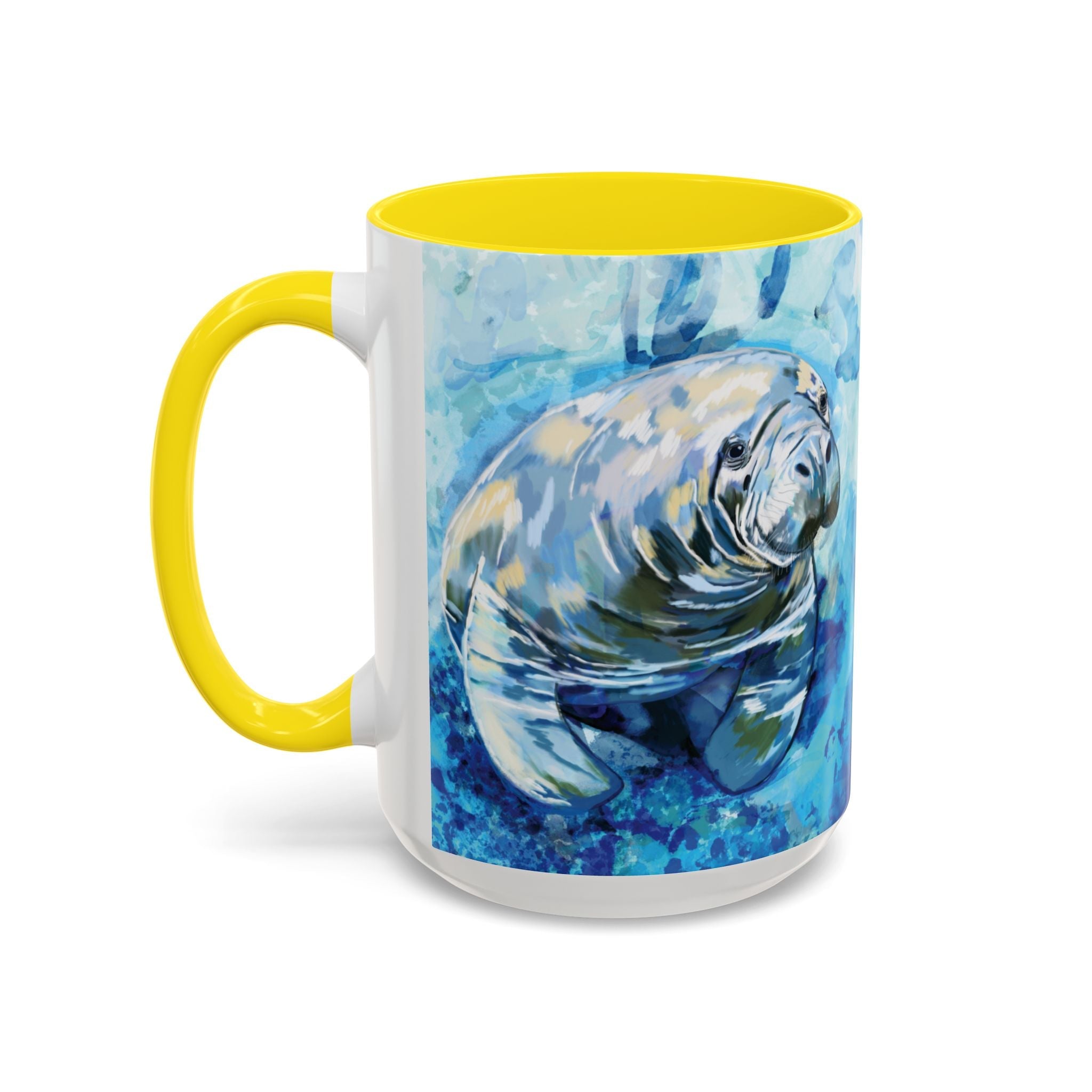 Whimsical Manatee Two Tone Ceramic Coffee Mugs - Blue Cava