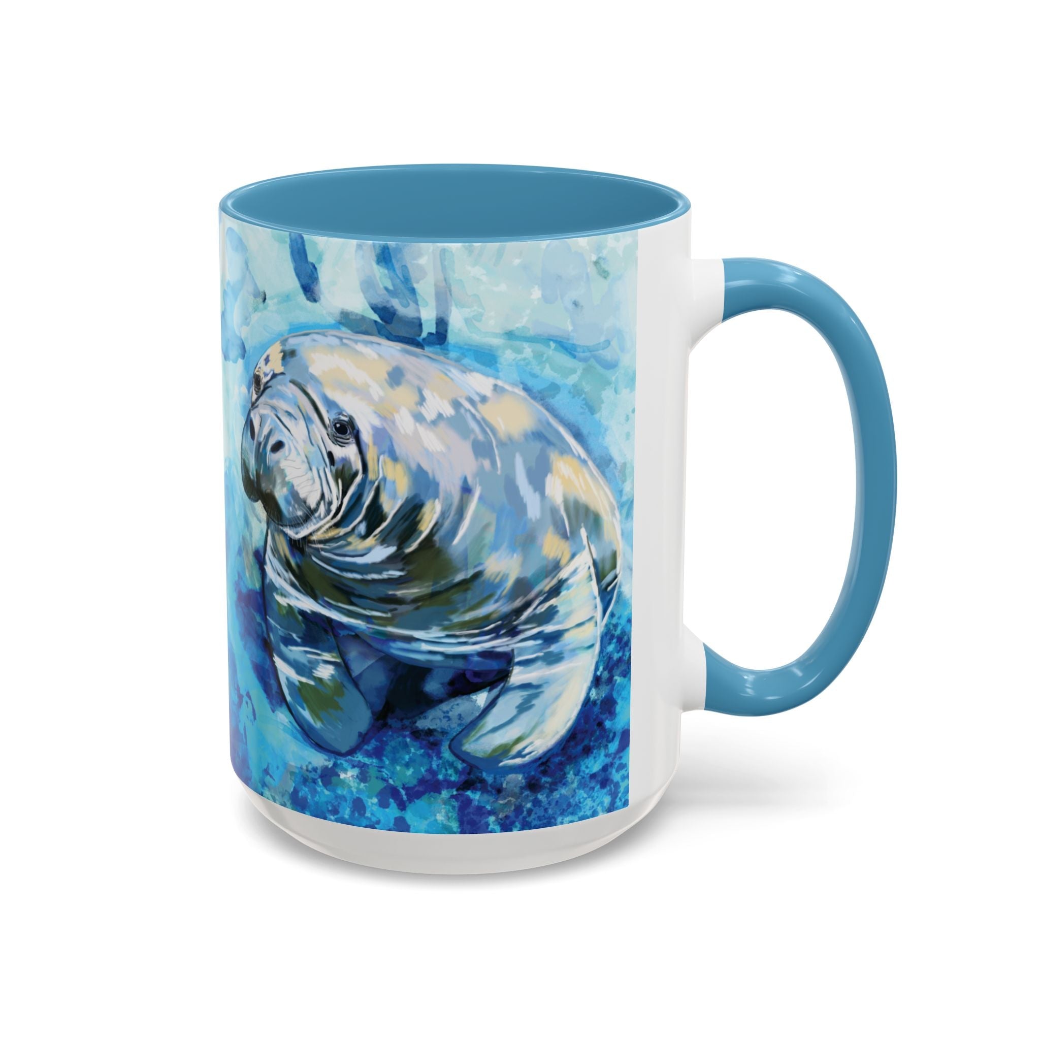 Whimsical Manatee Two Tone Ceramic Coffee Mugs - Blue Cava