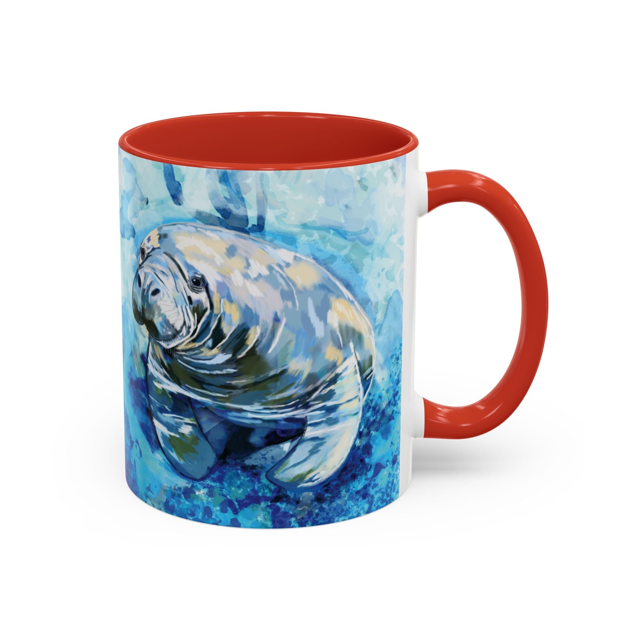 Whimsical Manatee Two Tone Ceramic Coffee Mugs - Blue Cava