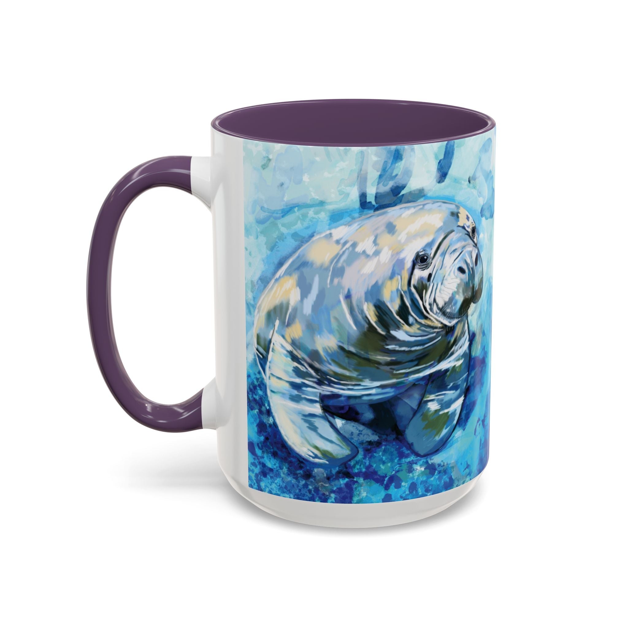 Whimsical Manatee Two Tone Ceramic Coffee Mugs - Blue Cava