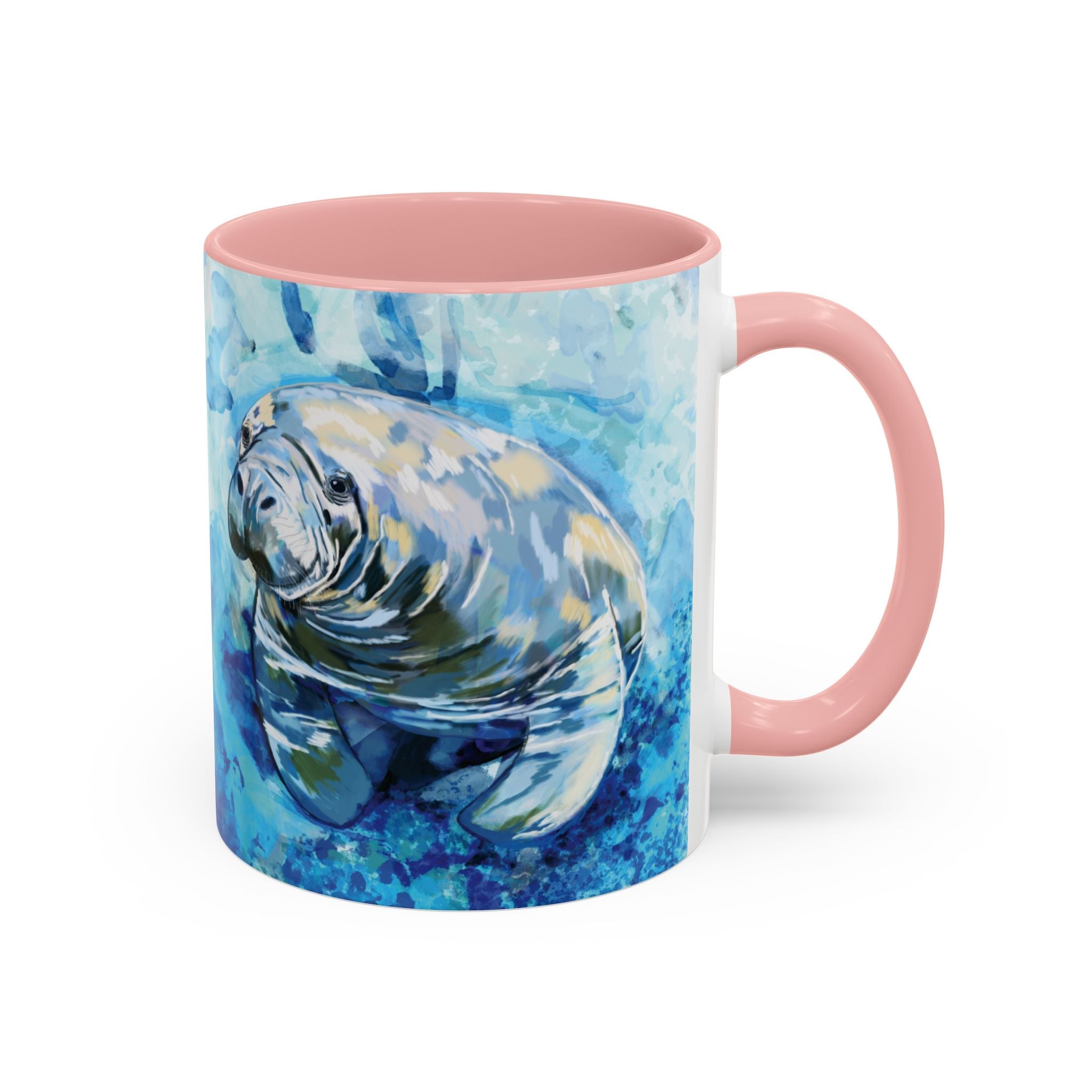 Whimsical Manatee Two Tone Ceramic Coffee Mugs - Blue Cava