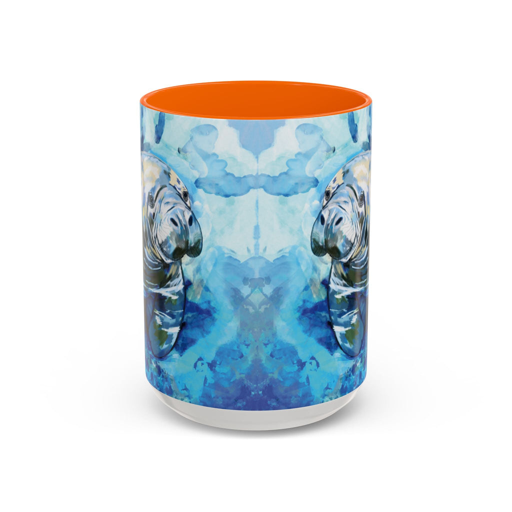 Whimsical Manatee Two Tone Ceramic Coffee Mugs - Blue Cava