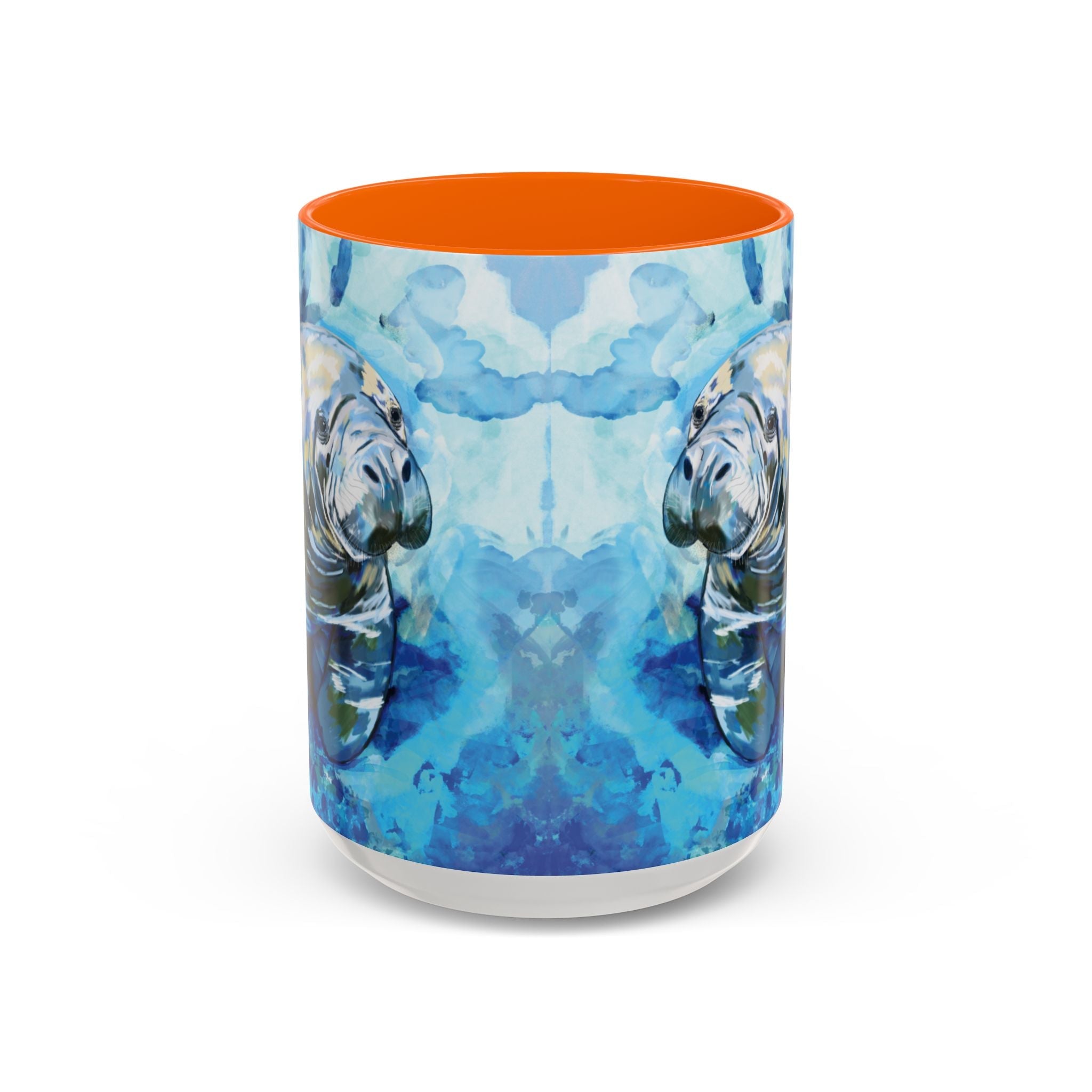 Whimsical Manatee Two Tone Ceramic Coffee Mugs - Blue Cava