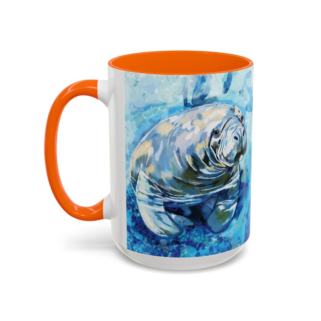 Whimsical Manatee Two Tone Ceramic Coffee Mugs - Blue Cava