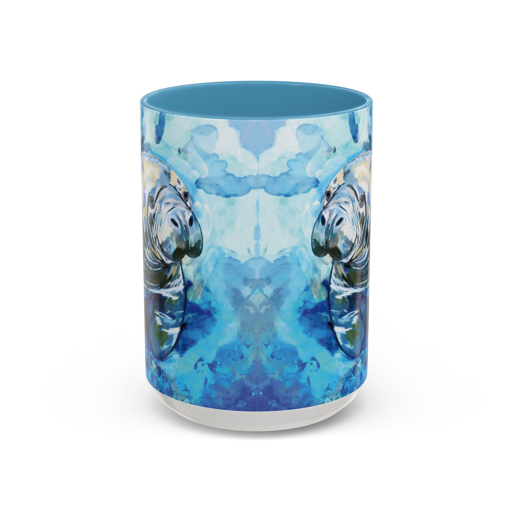 Whimsical Manatee Two Tone Ceramic Coffee Mugs - Blue Cava