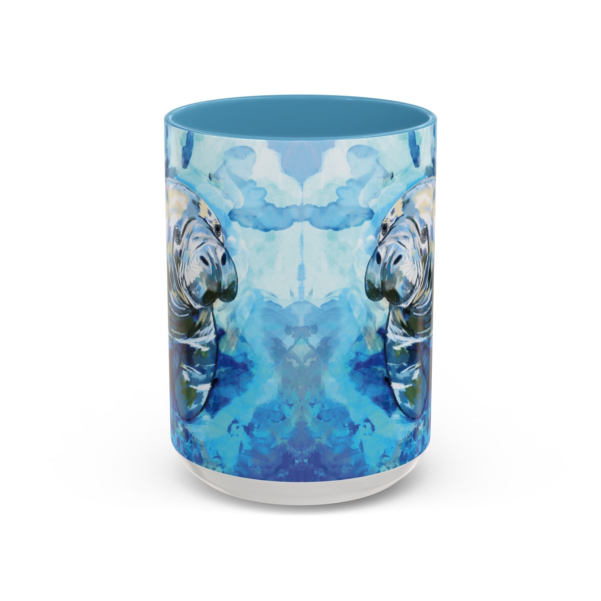Whimsical Manatee Two Tone Ceramic Coffee Mugs - Blue Cava