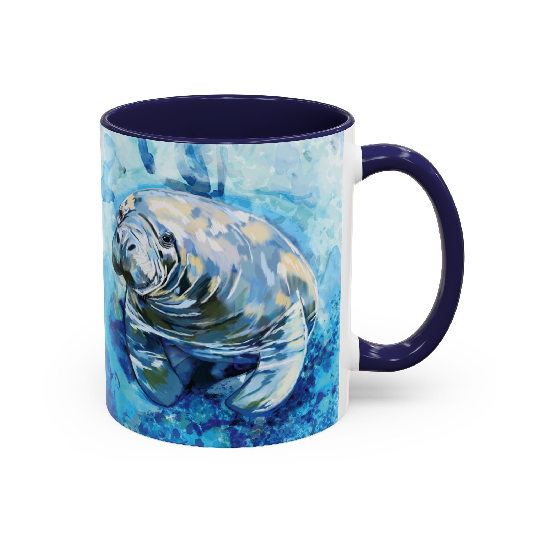 Whimsical Manatee Two Tone Ceramic Coffee Mugs - Blue Cava