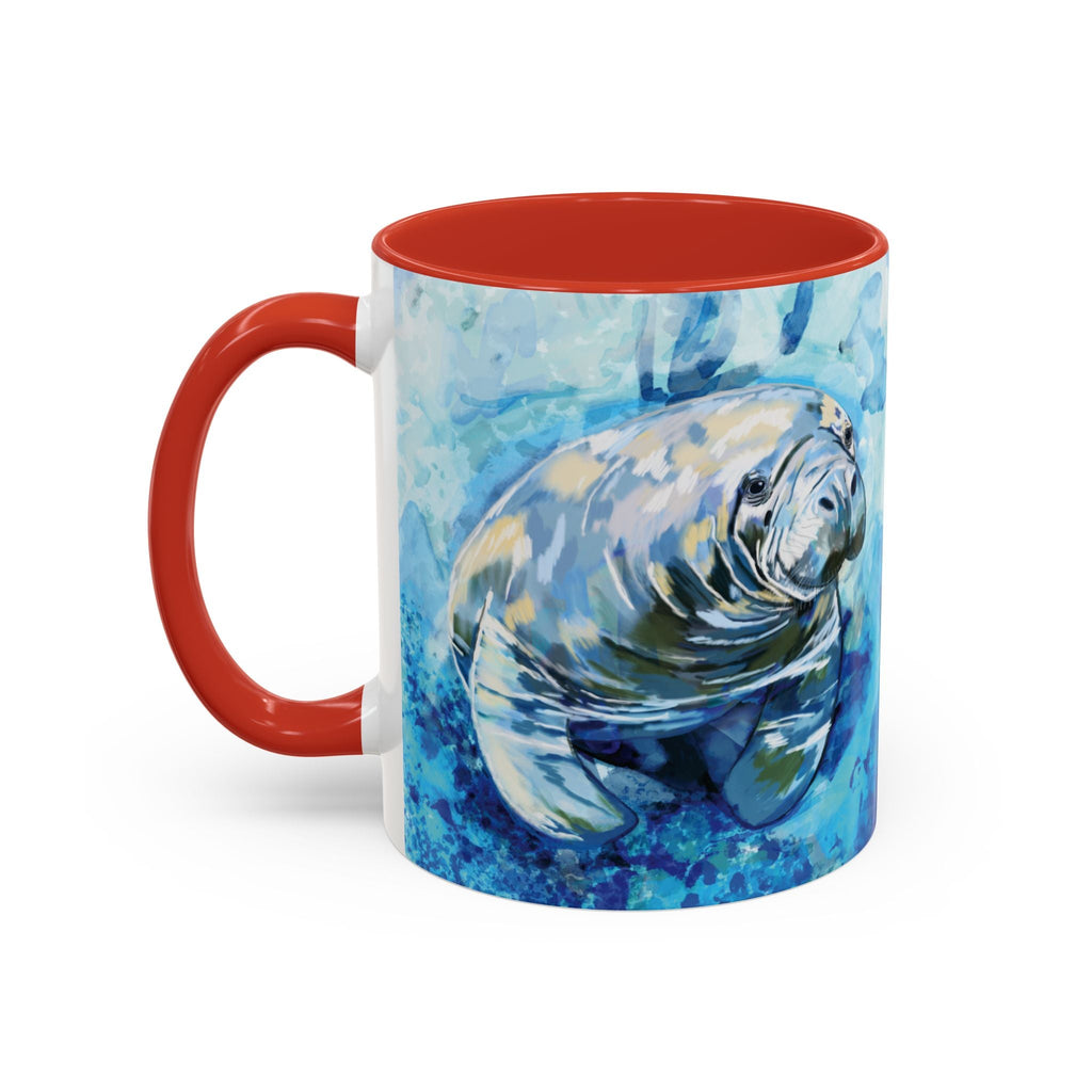 Whimsical Manatee Two Tone Ceramic Coffee Mugs - Blue Cava