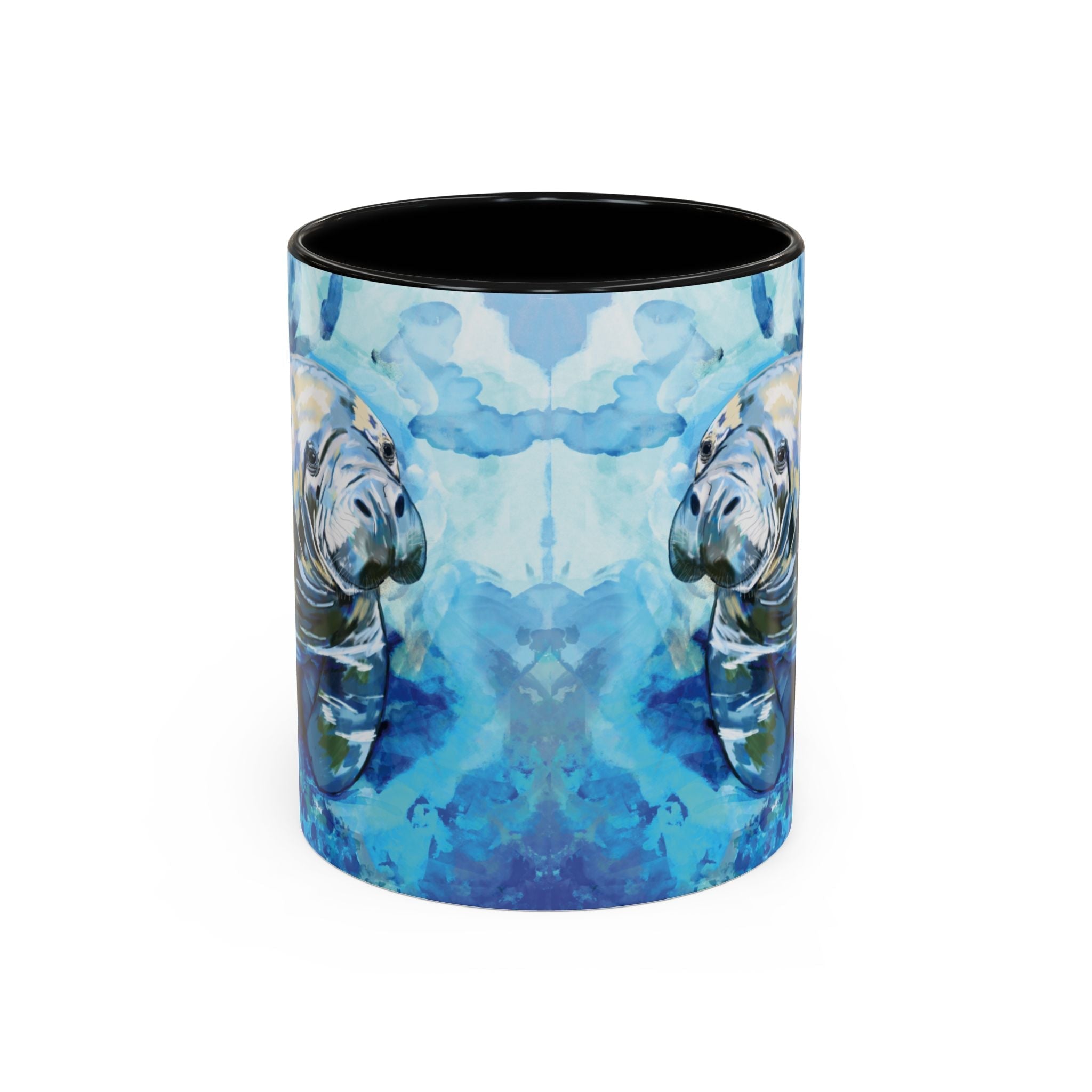 Whimsical Manatee Two Tone Ceramic Coffee Mugs - Blue Cava
