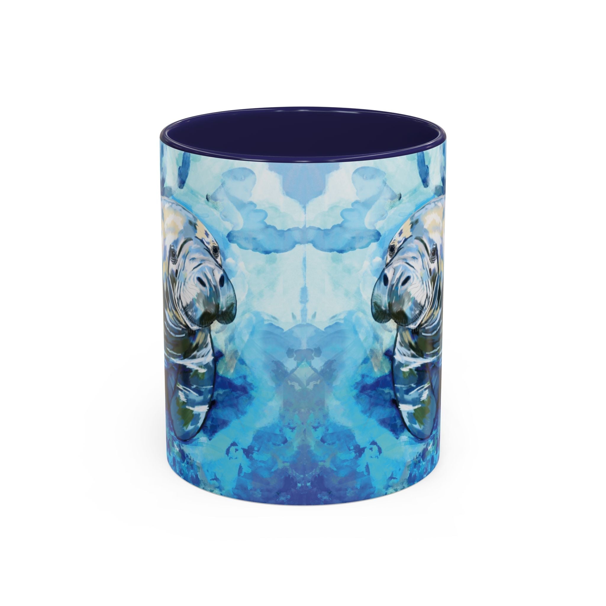 Whimsical Manatee Two Tone Ceramic Coffee Mugs - Blue Cava