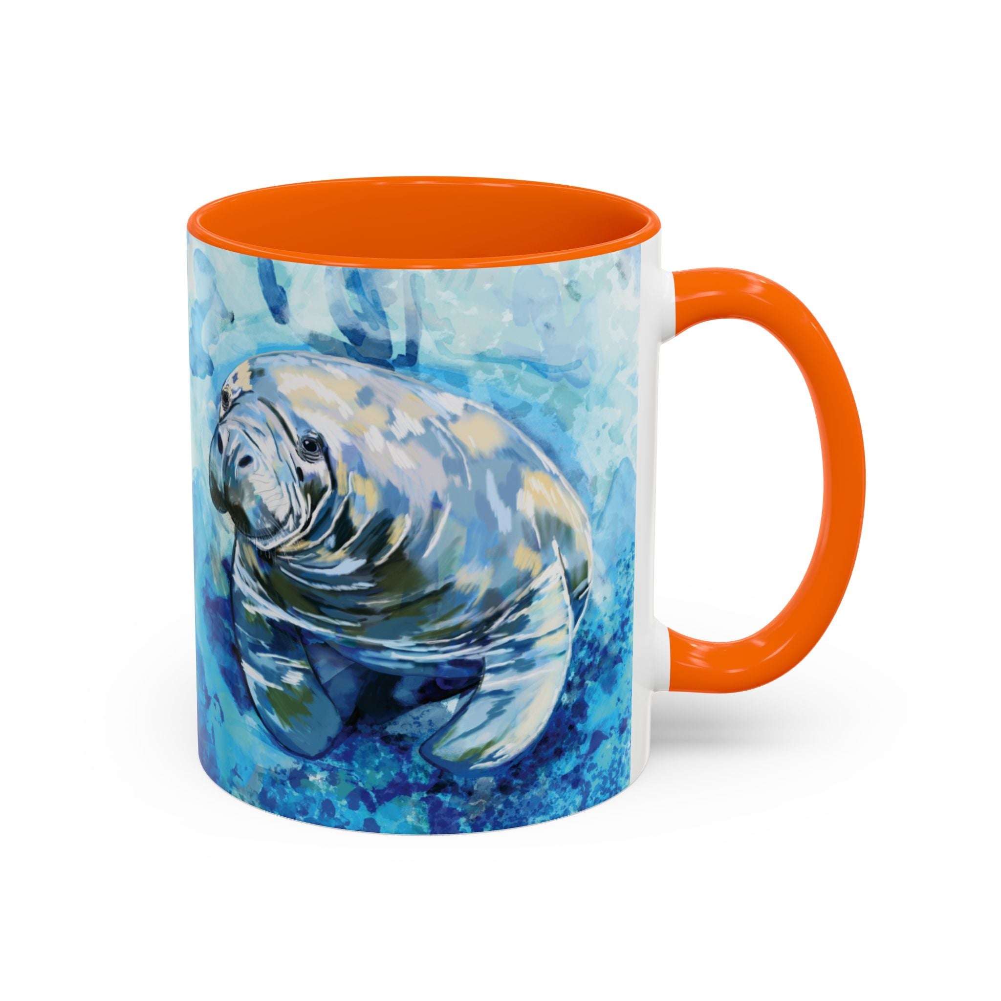 Whimsical Manatee Two Tone Ceramic Coffee Mugs - Blue Cava