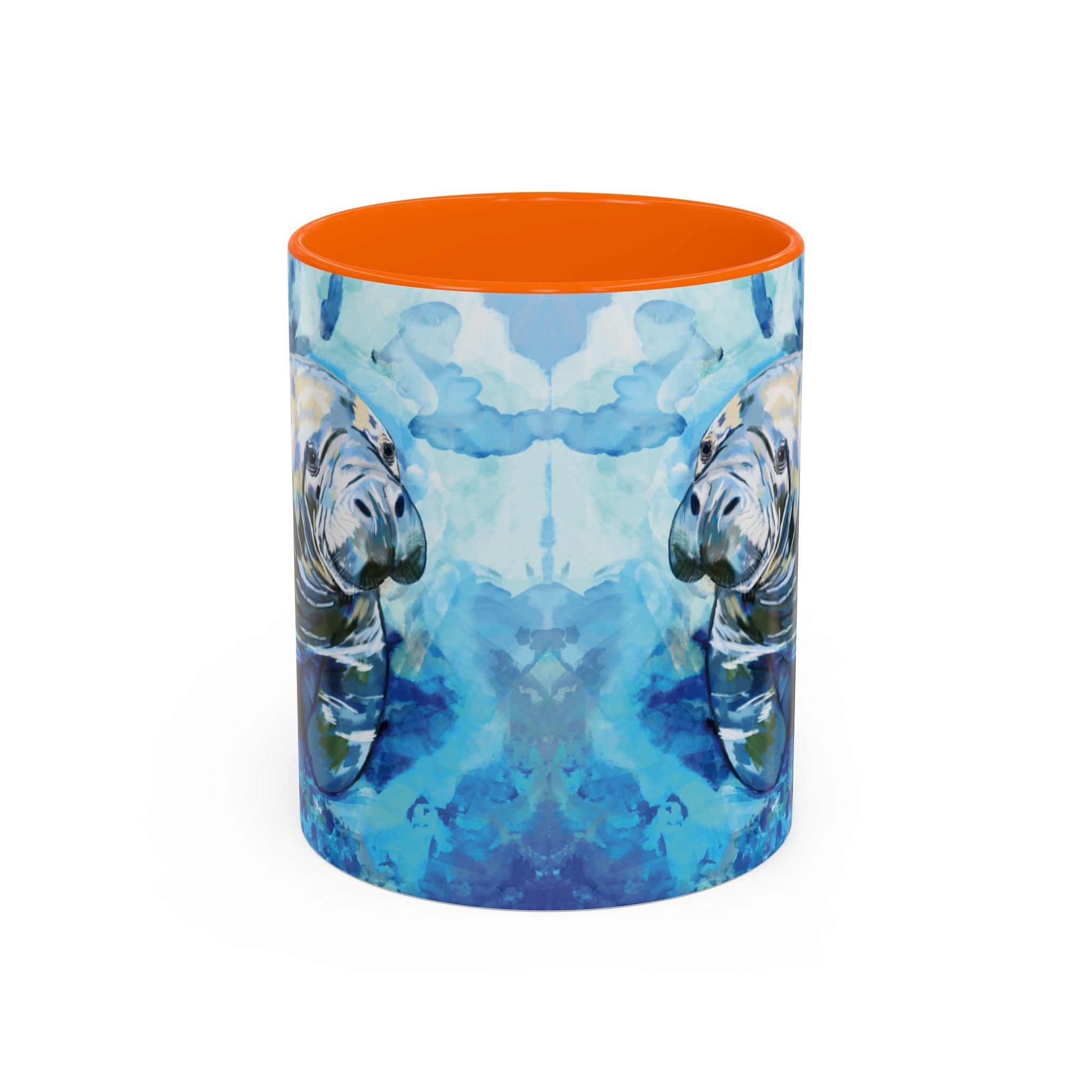 Whimsical Manatee Two Tone Ceramic Coffee Mugs - Blue Cava