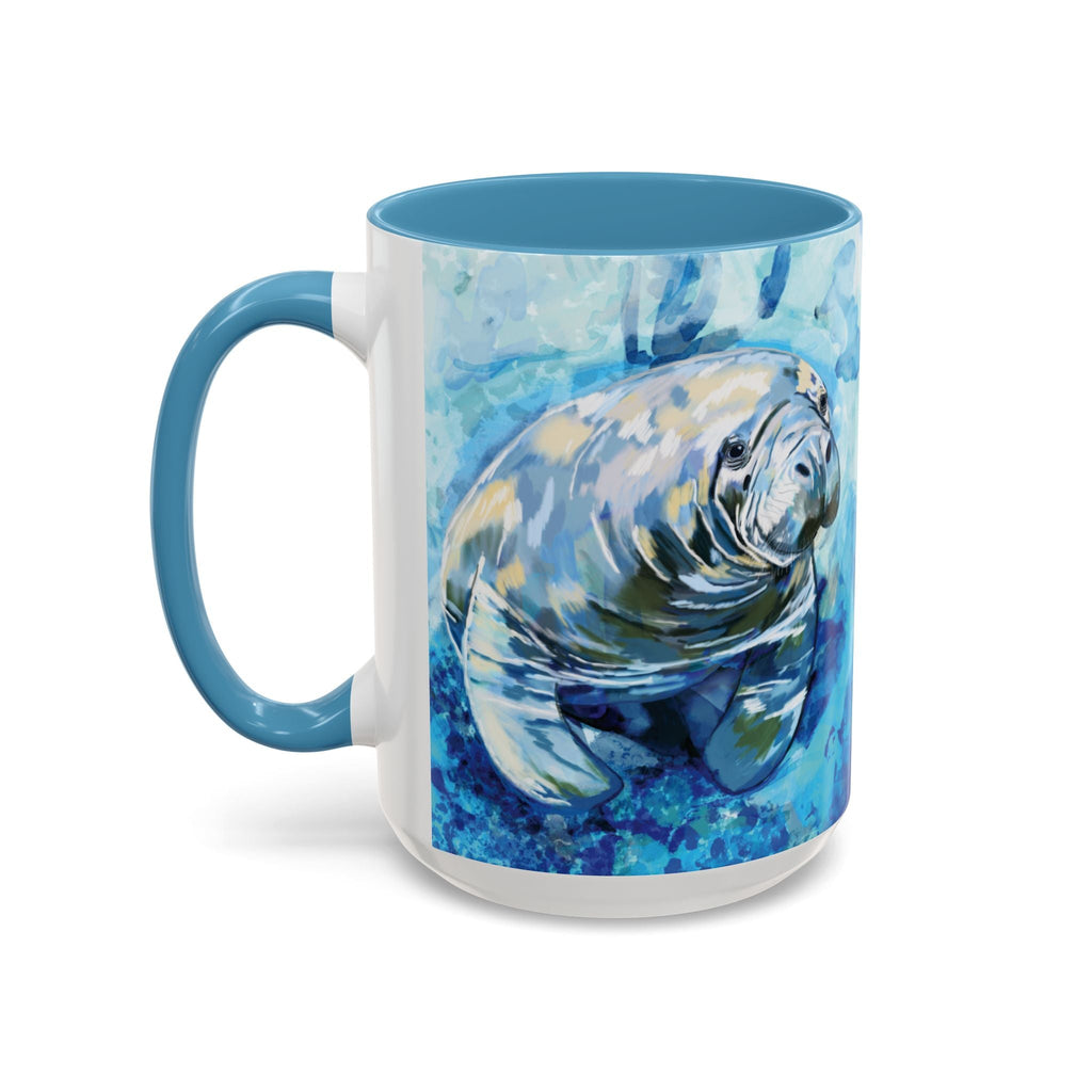 Whimsical Manatee Two Tone Ceramic Coffee Mugs - Blue Cava