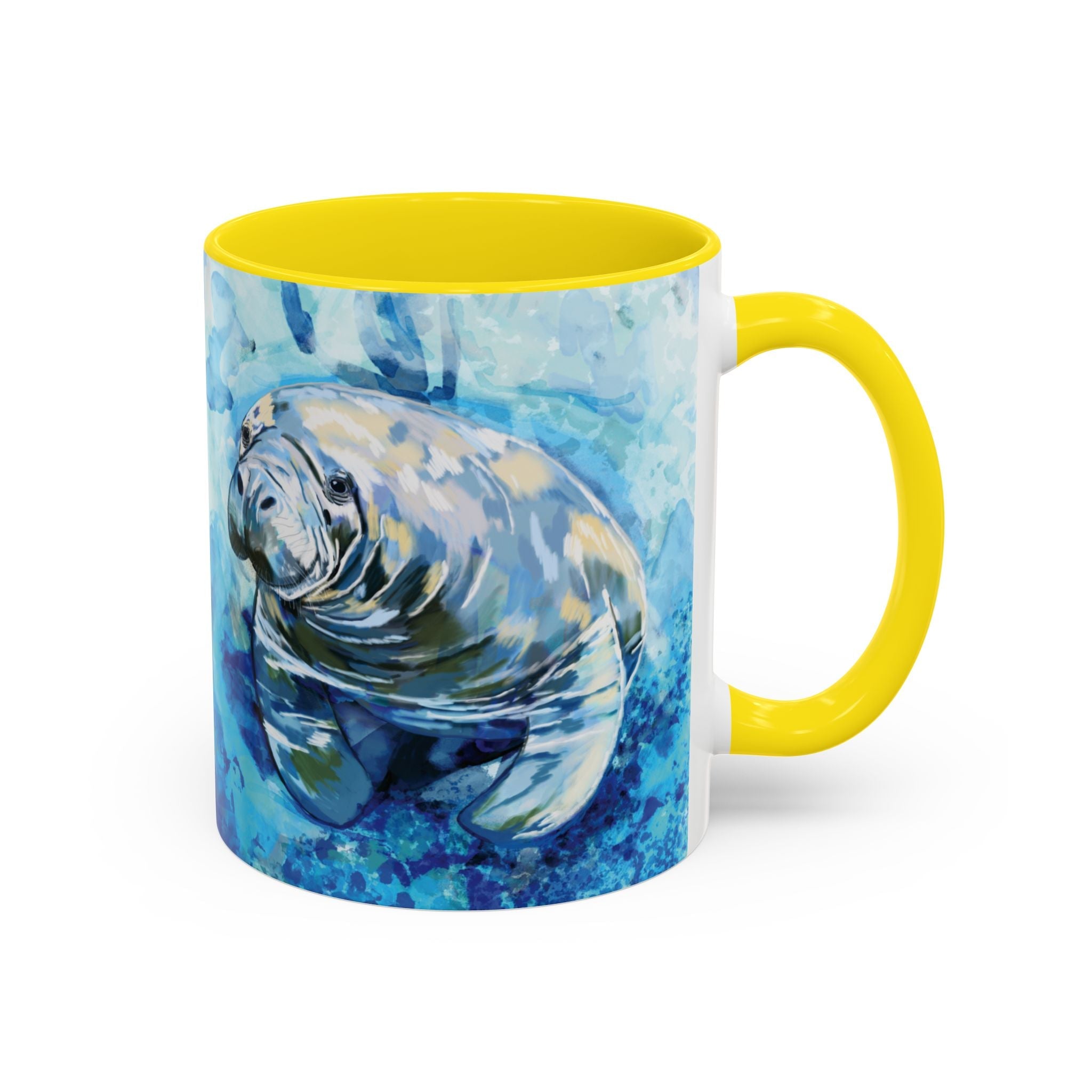 Whimsical Manatee Two Tone Ceramic Coffee Mugs - Blue Cava