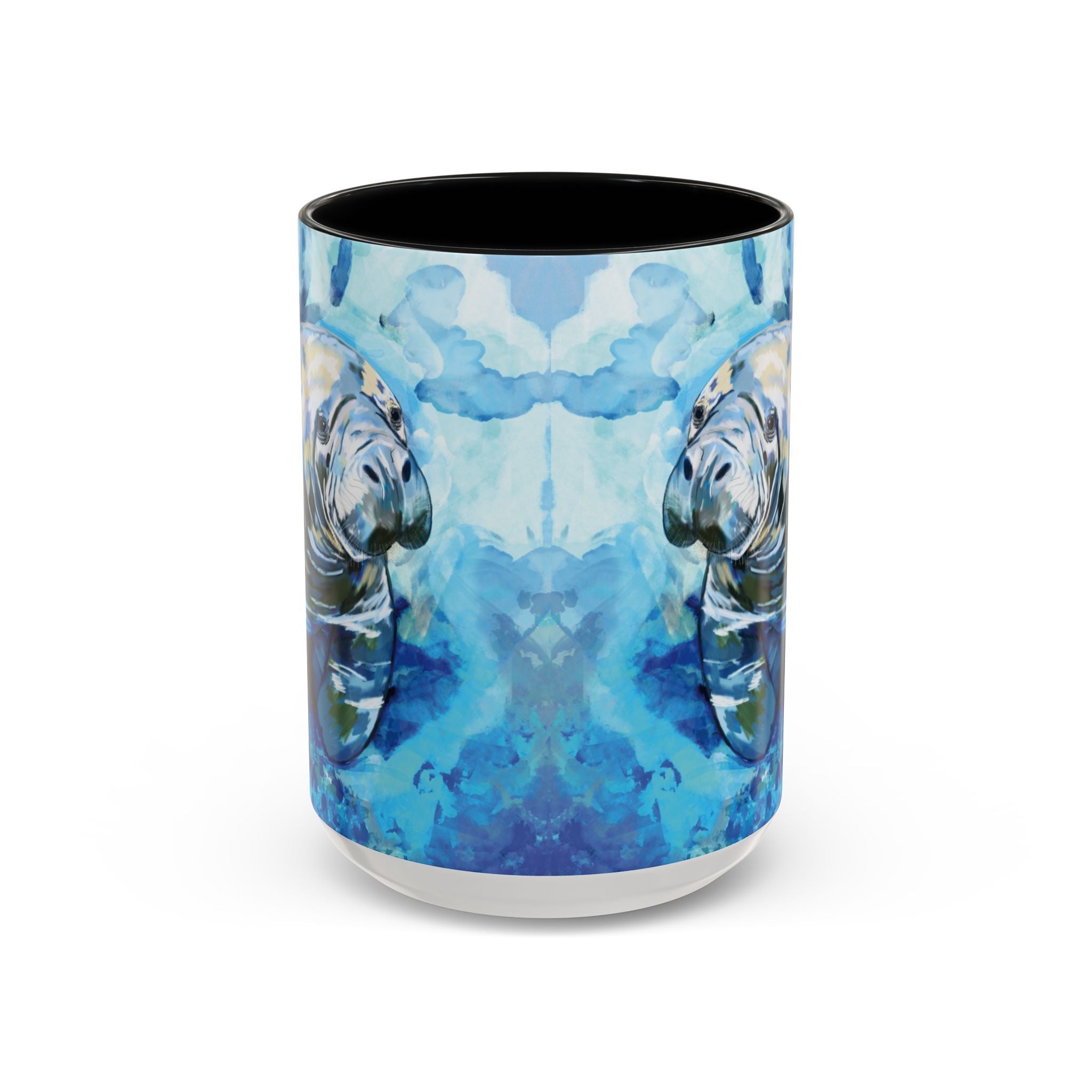 Whimsical Manatee Two Tone Ceramic Coffee Mugs - Blue Cava