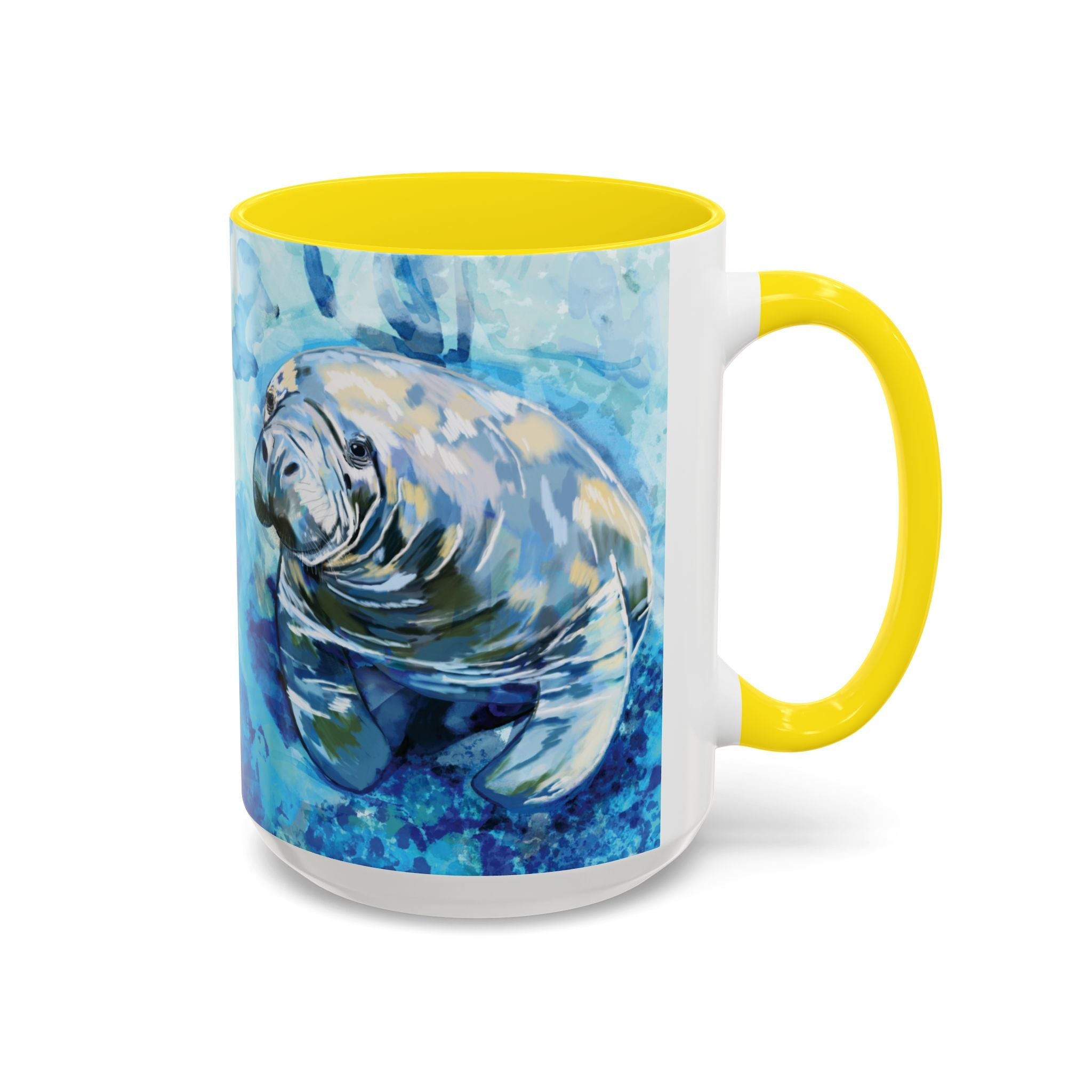 Whimsical Manatee Two Tone Ceramic Coffee Mugs - Blue Cava