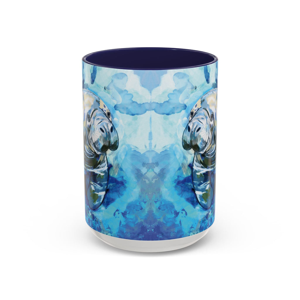 Whimsical Manatee Two Tone Ceramic Coffee Mugs - Blue Cava