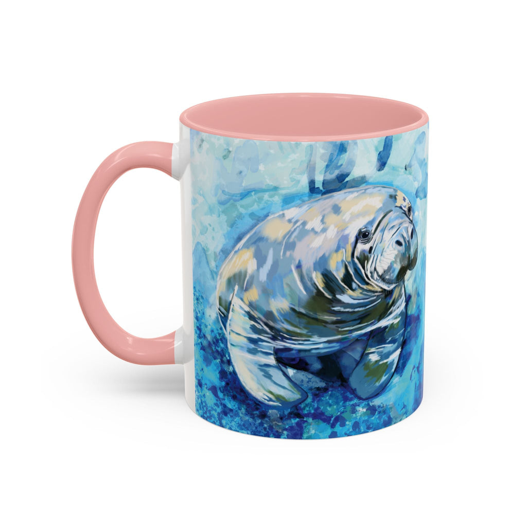 Whimsical Manatee Two Tone Ceramic Coffee Mugs - Blue Cava
