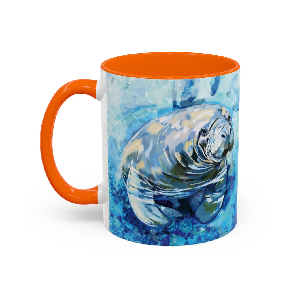 Whimsical Manatee Two Tone Ceramic Coffee Mugs - Blue Cava