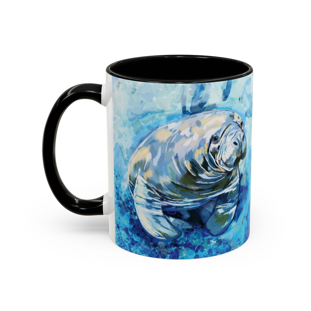 Whimsical Manatee Two Tone Ceramic Coffee Mugs - Blue Cava