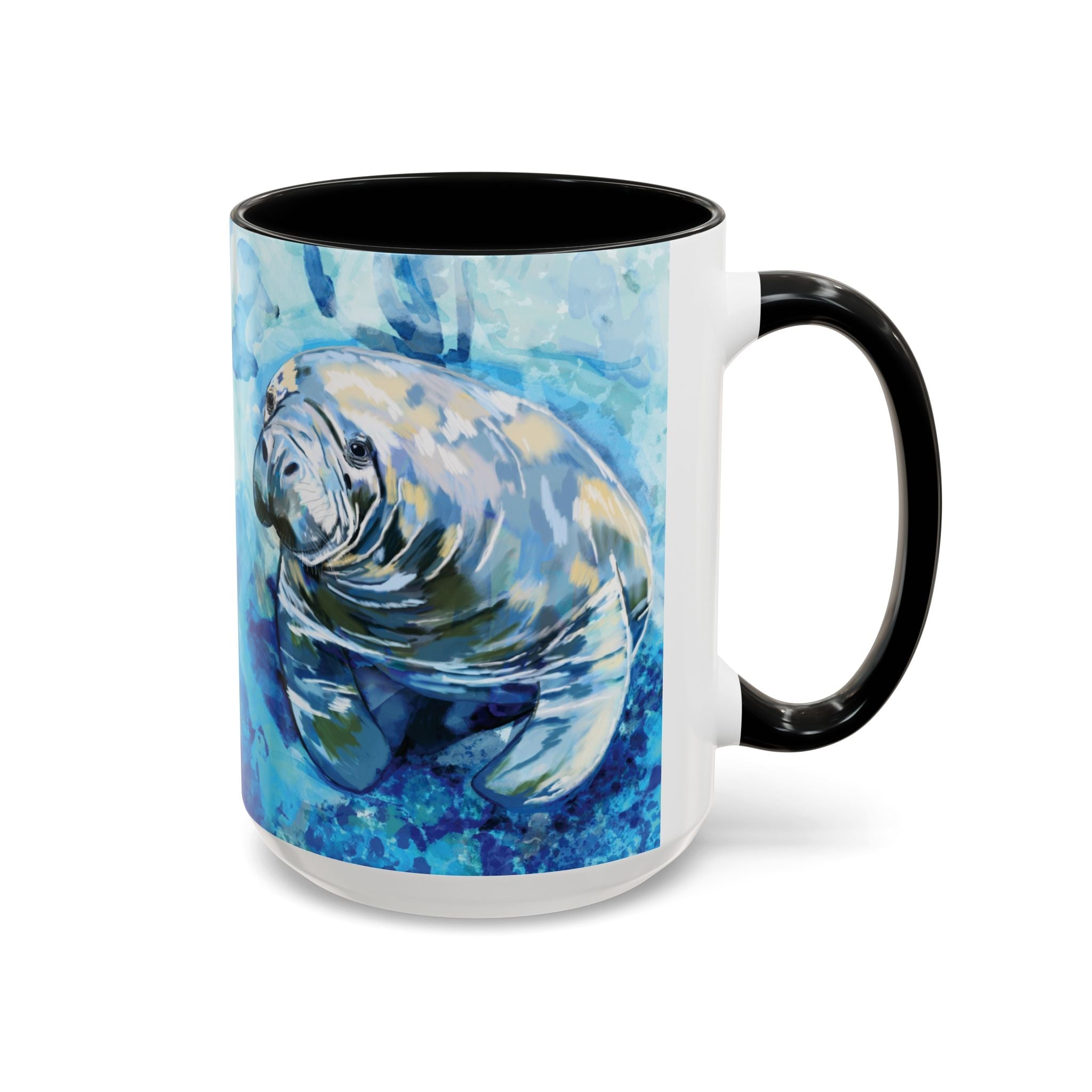 Whimsical Manatee Two Tone Ceramic Coffee Mugs - Blue Cava