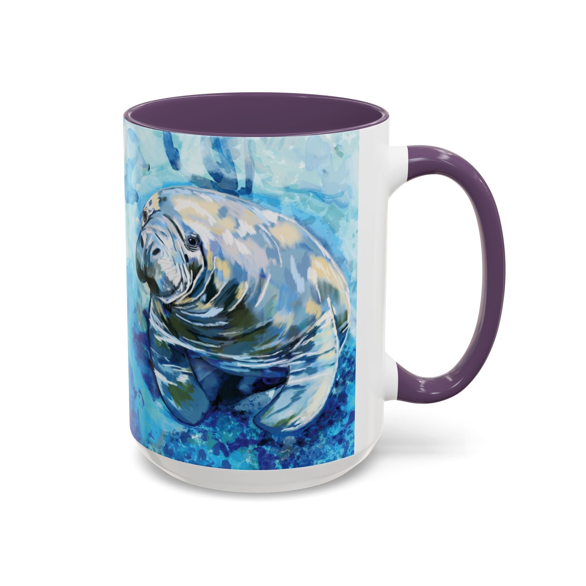 Whimsical Manatee Two Tone Ceramic Coffee Mugs - Blue Cava