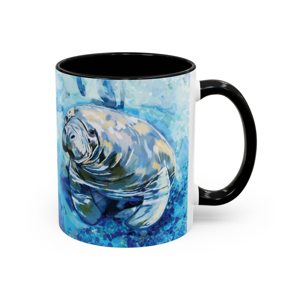 Whimsical Manatee Two Tone Ceramic Coffee Mugs - Blue Cava
