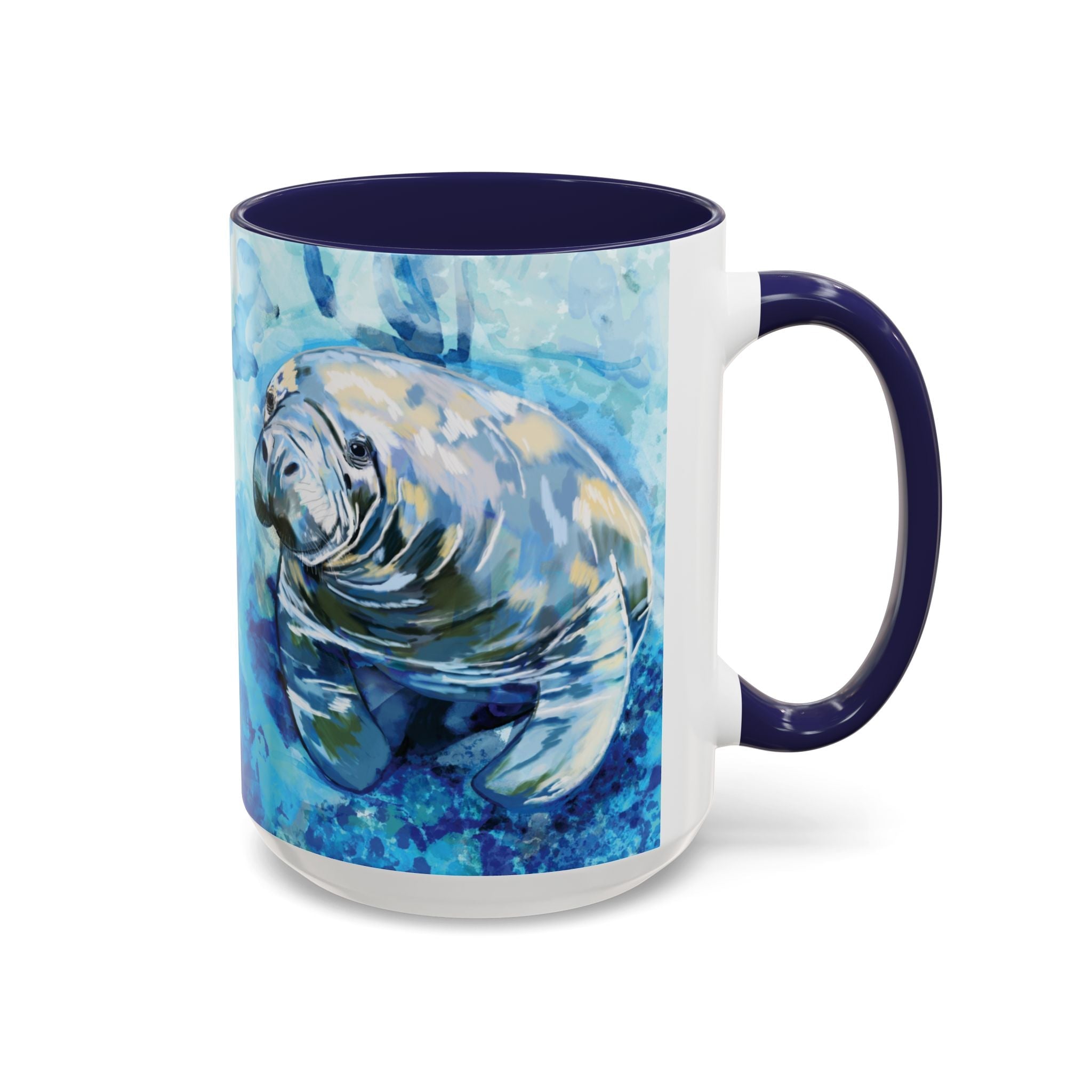 Whimsical Manatee Two Tone Ceramic Coffee Mugs - Blue Cava