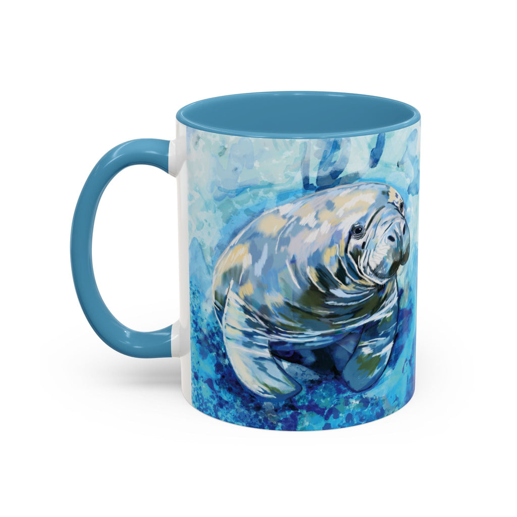 Whimsical Manatee Two Tone Ceramic Coffee Mugs - Blue Cava