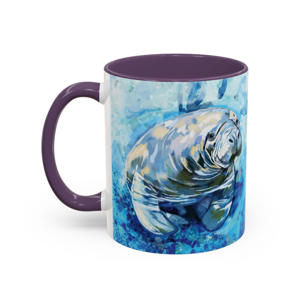 Whimsical Manatee Two Tone Ceramic Coffee Mugs - Blue Cava