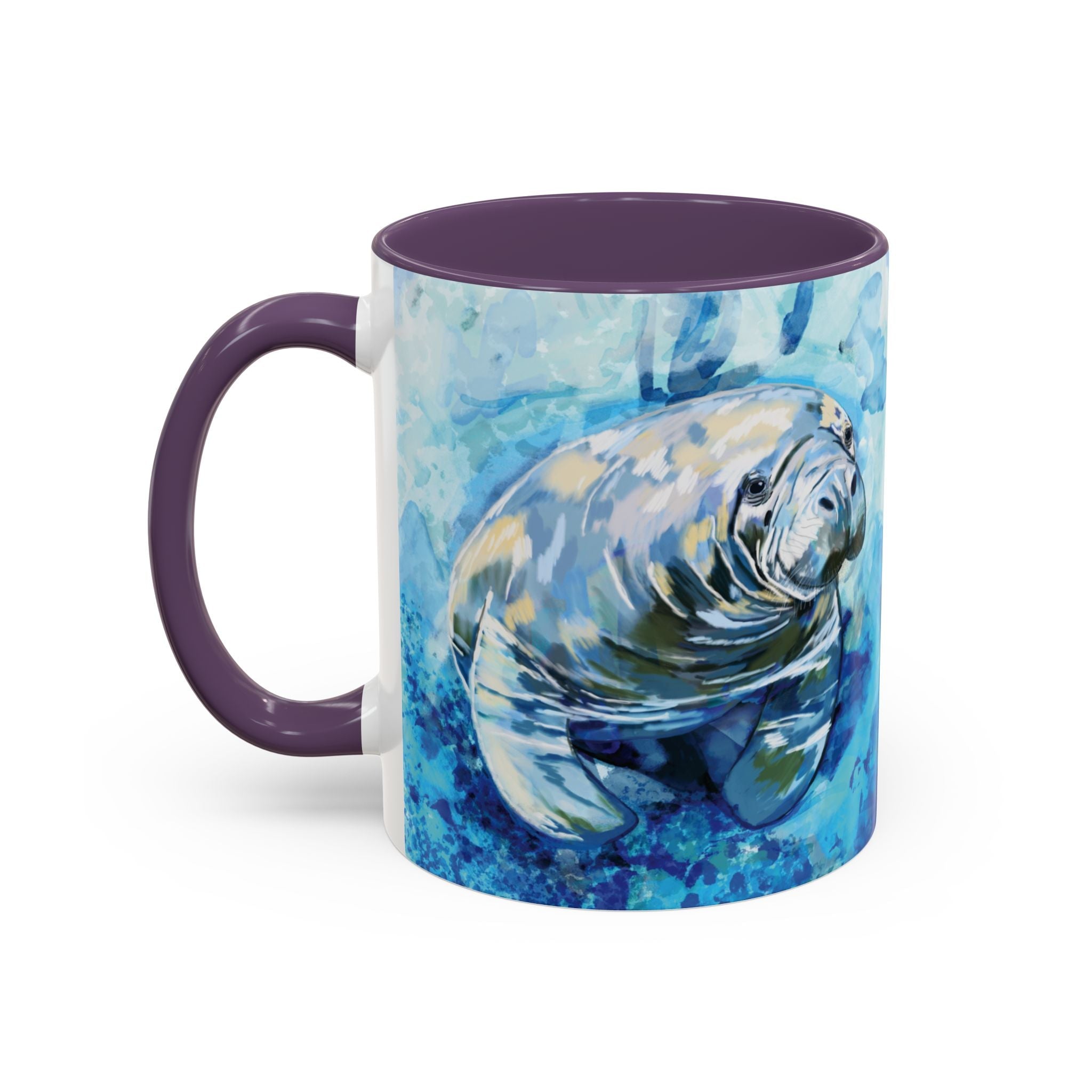 Whimsical Manatee Two Tone Ceramic Coffee Mugs - Blue Cava
